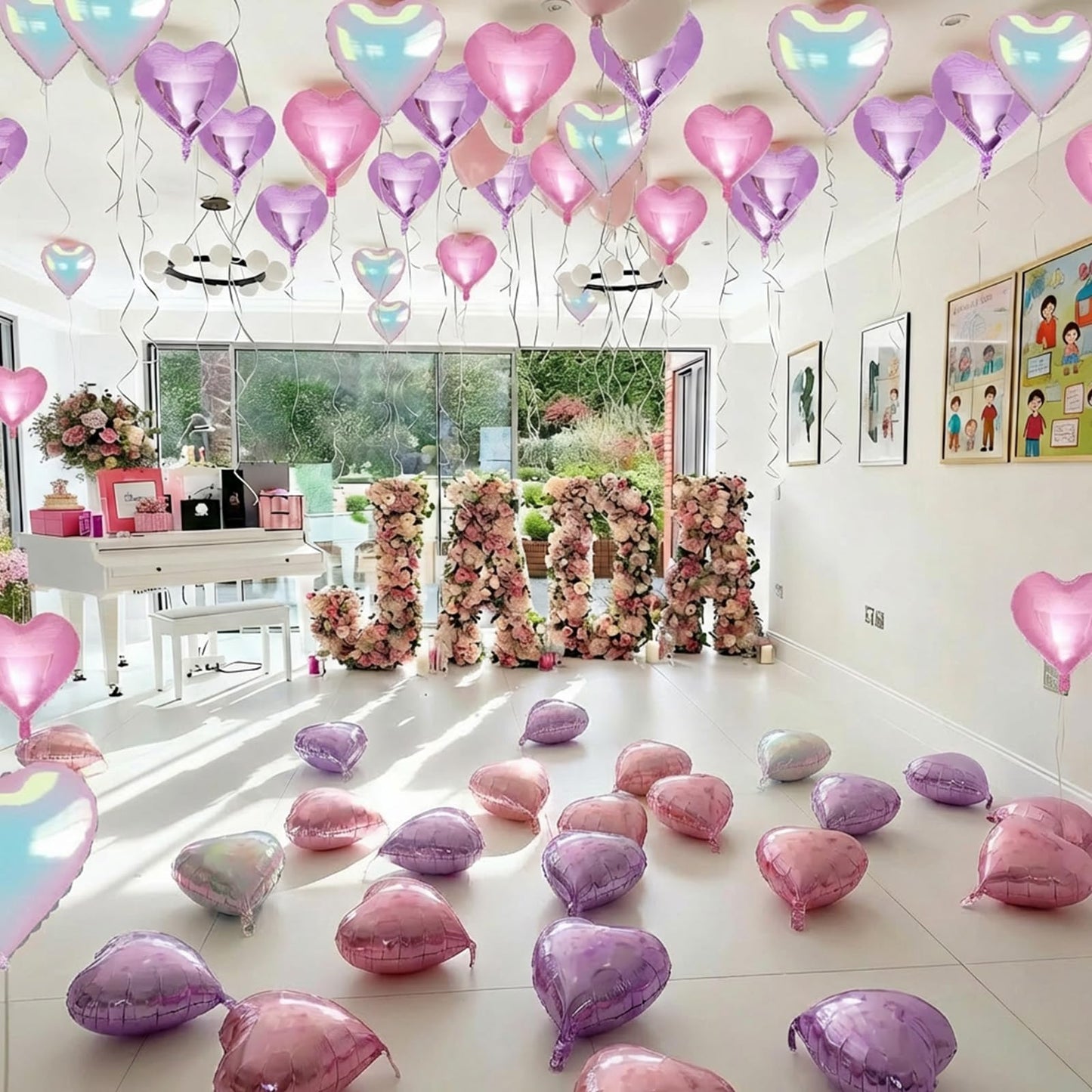 TAOYE Pink Purple Iridescent Heart Balloons – 12-Piece Pastel Foil Hearts for Party Decor