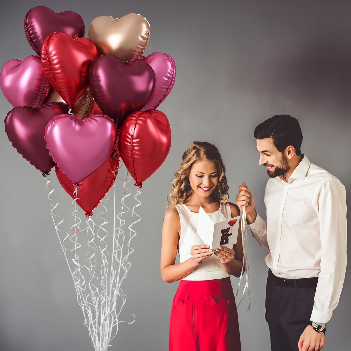 TAOYE Wine Red Heart Balloons – 18-Inch Foil Hearts, 12-Count Burgundy, Red, Pink & Rose Gold Party Decor