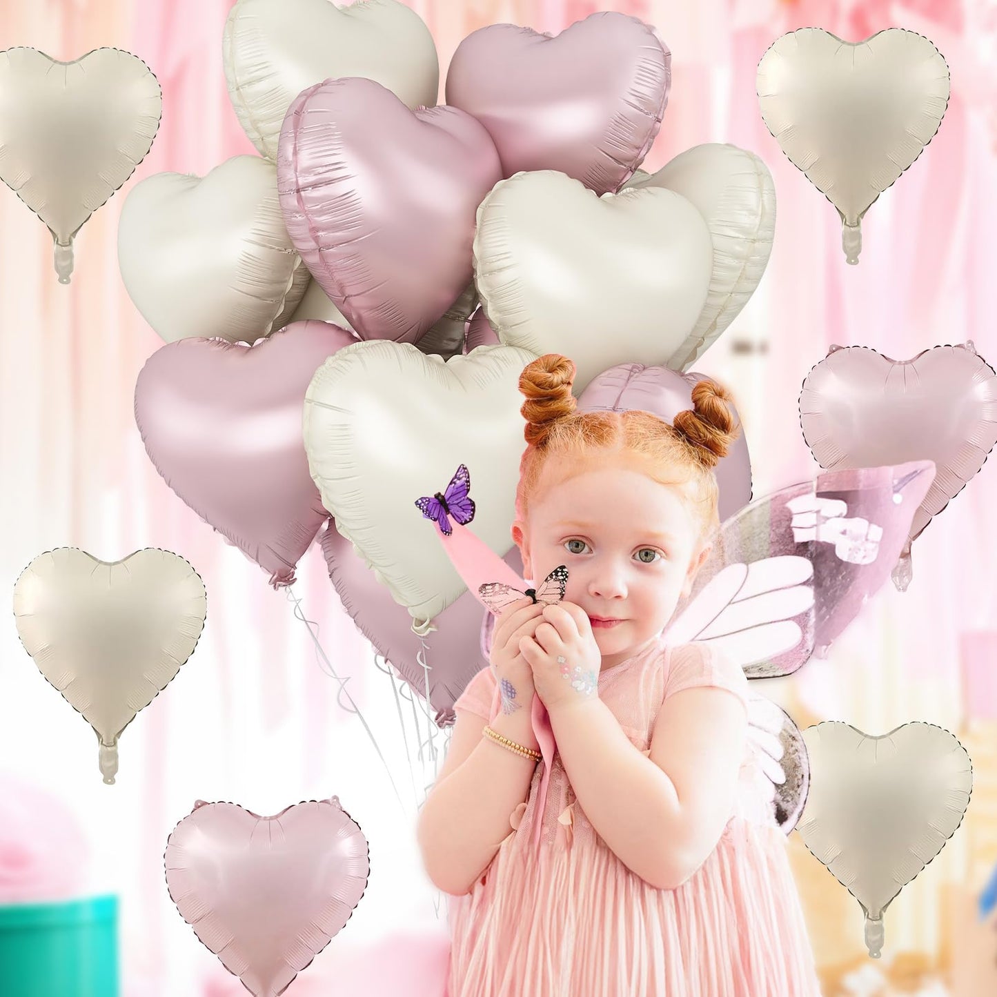 TAOYE Pink & Cream 18-Inch Heart Balloons - 10-Pack Foil Mylar for Boho Birthday, Baby Shower, Valentines