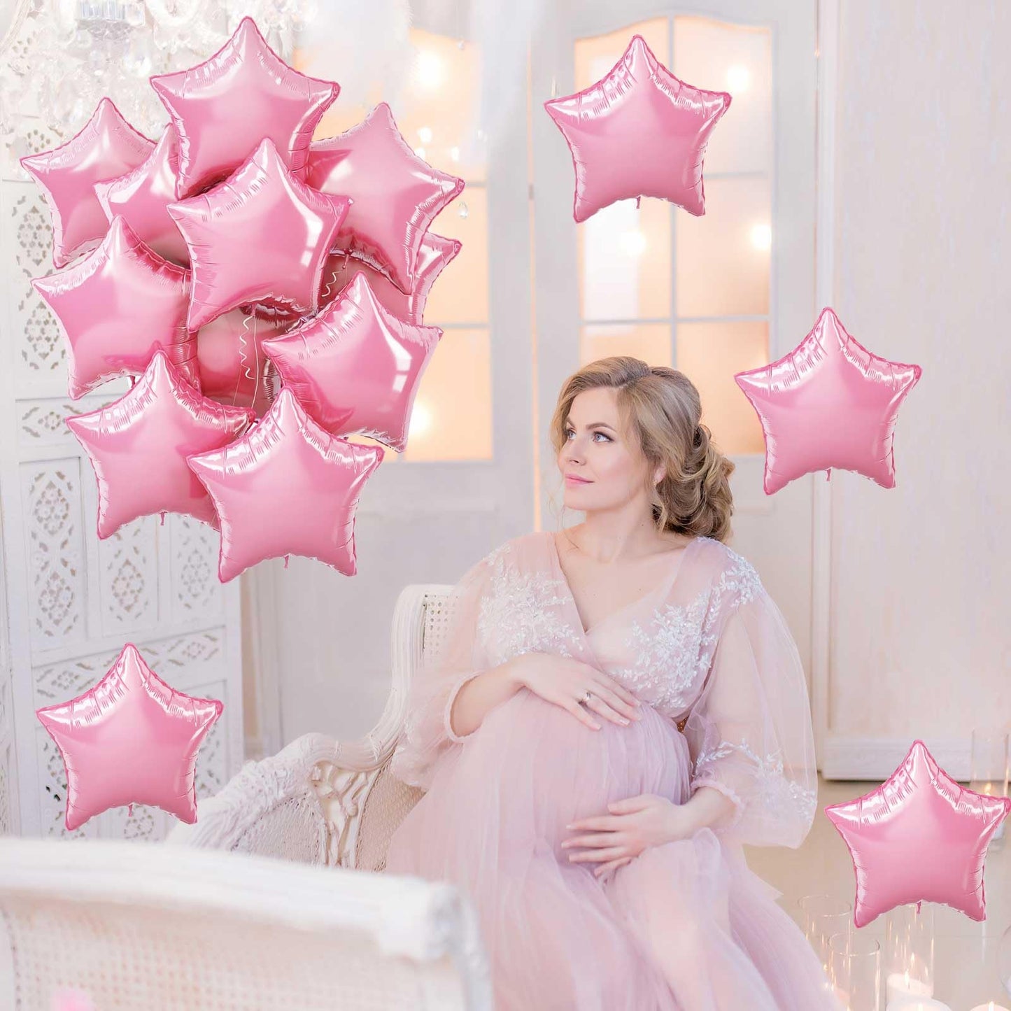 TAOYE Star Foil Balloons - 18-inch Light Pink Aluminum Star Balloons, 10-Pack for Birthday, Wedding, Baby Shower