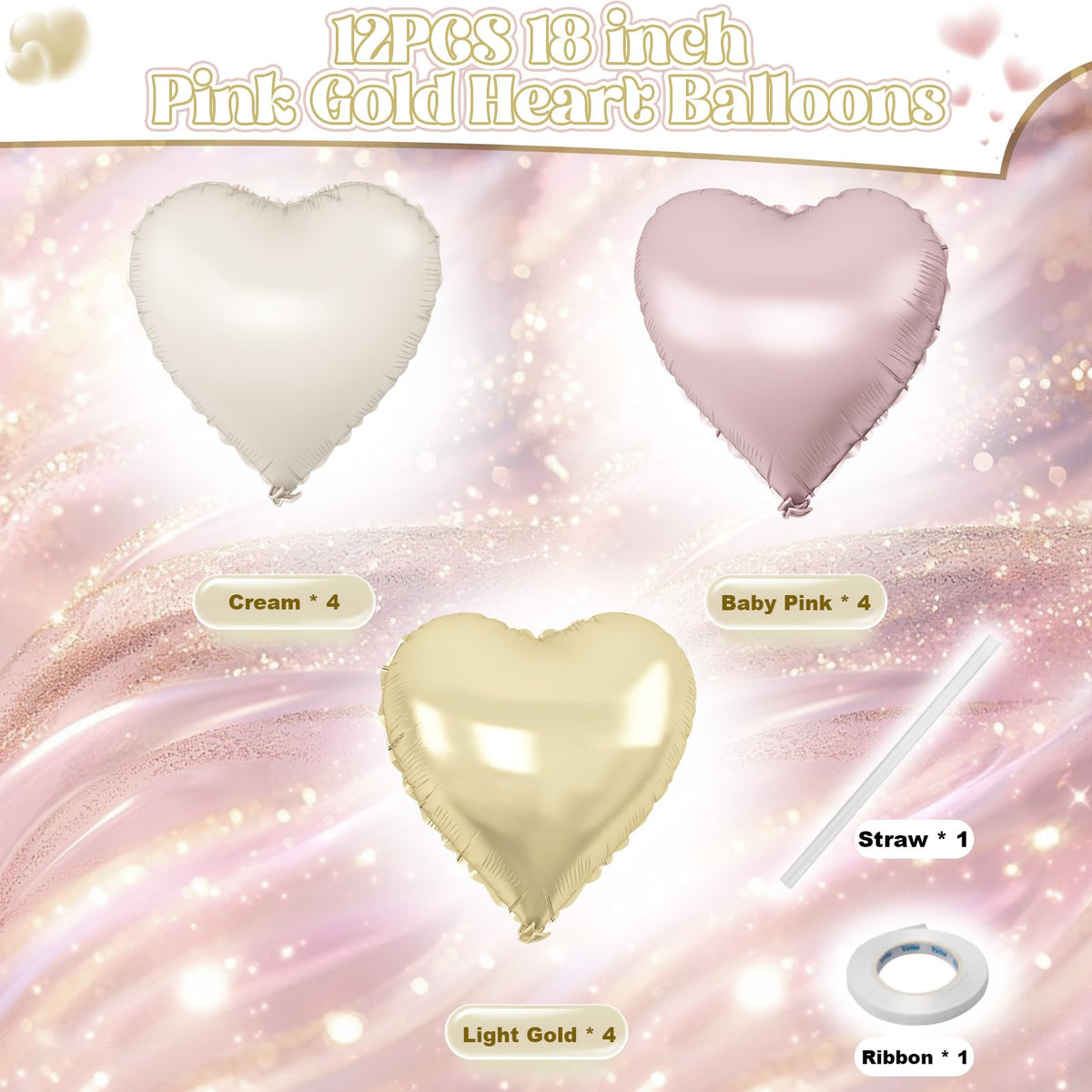 TAOYE Dusty Pink Cream Heart Balloons – 12pc 18in Foil Heart Balloon Set