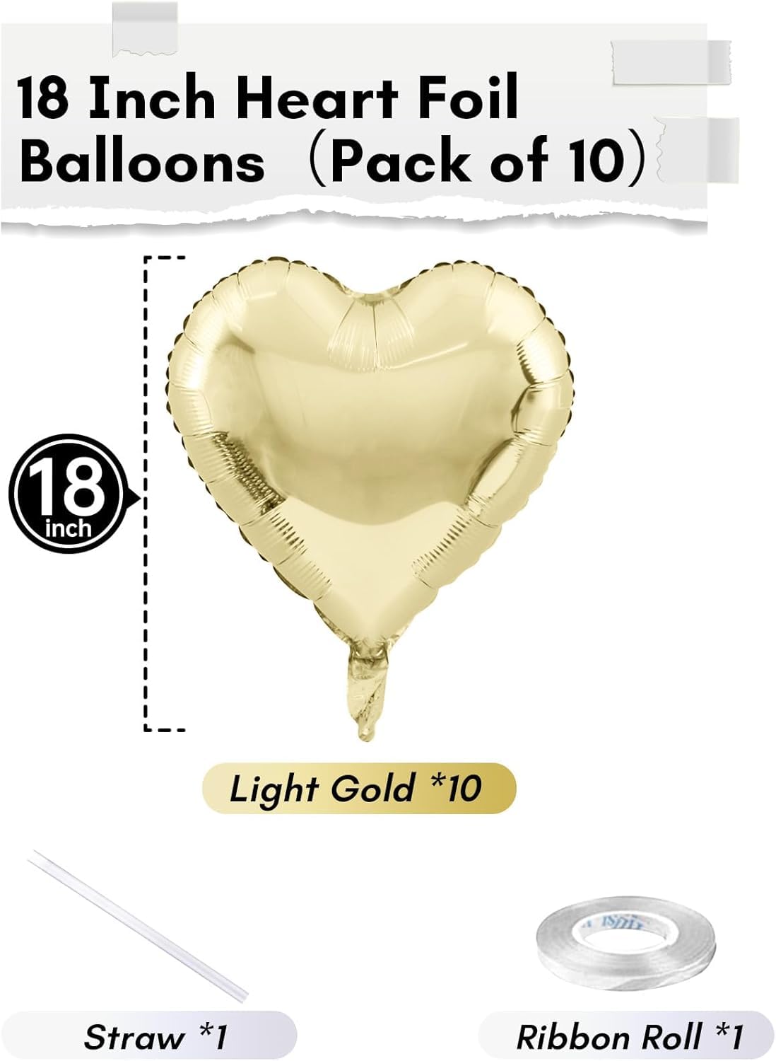 TAOYE Pastel Gold Heart Balloons – 10 Pcs, 18-inch Light Yellow Foil Heart Mylar Balloons