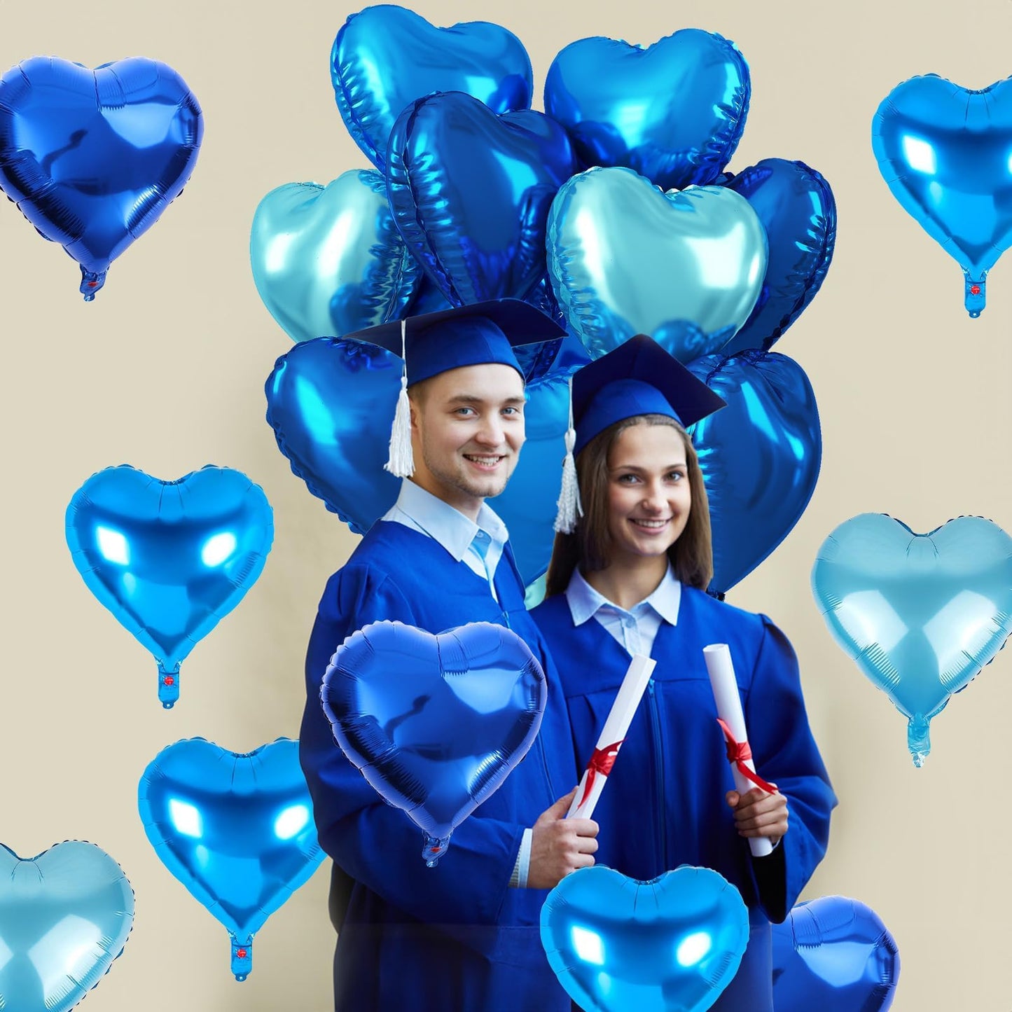 TAOYE Blue Heart Foil Balloons – 18 Inch Mixed Blue Hearts for Celebrations