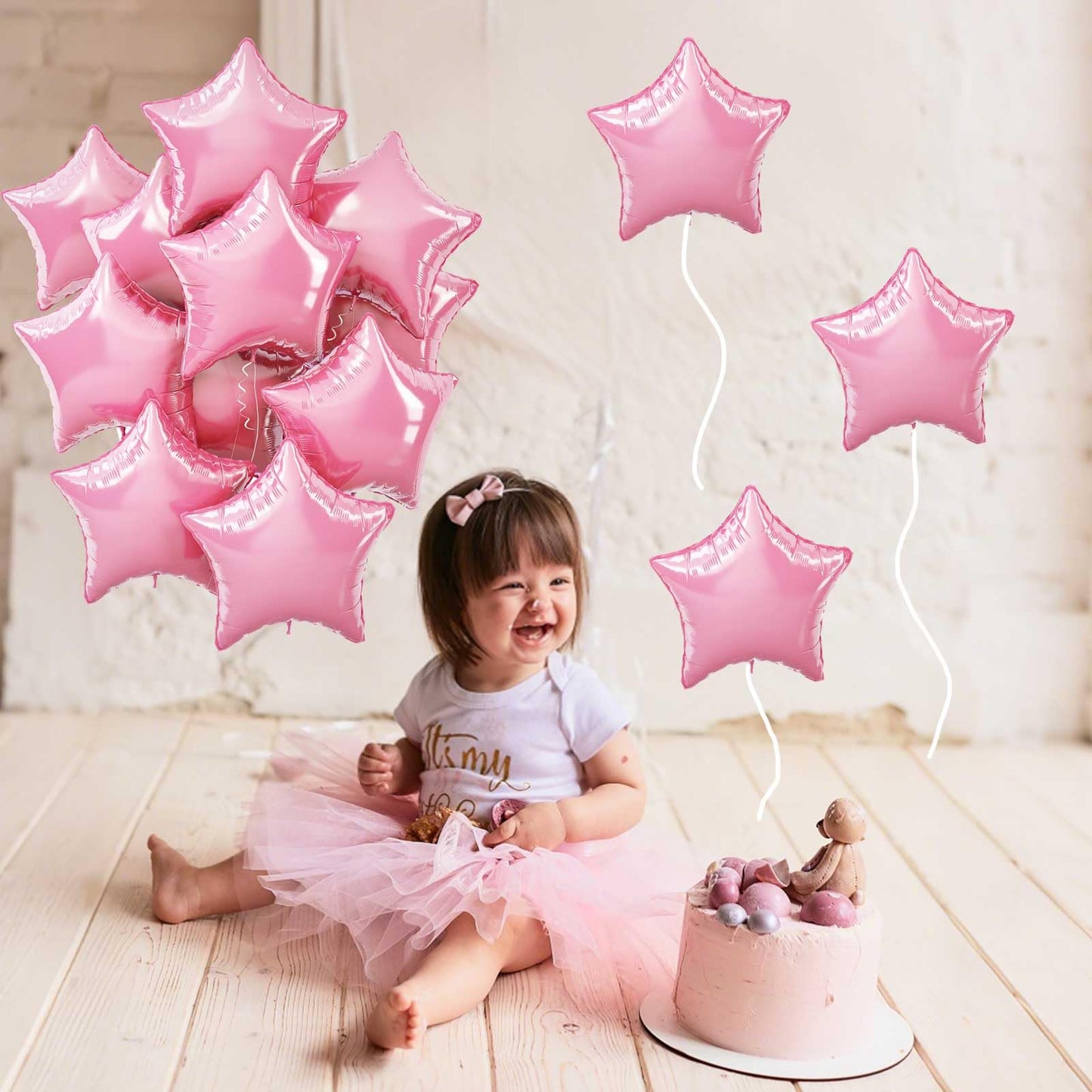 TAOYE Star Foil Balloons - 18-inch Light Pink Aluminum Star Balloons, 10-Pack for Birthday, Wedding, Baby Shower