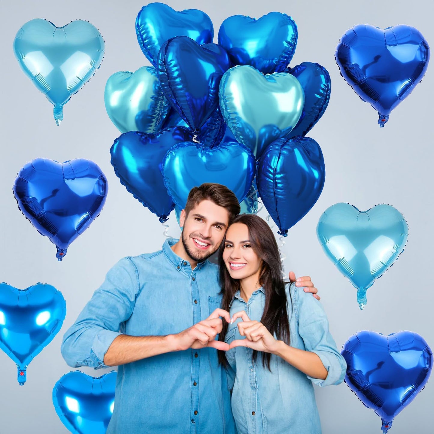 TAOYE Blue Heart Foil Balloons – 18 Inch Mixed Blue Hearts for Celebrations