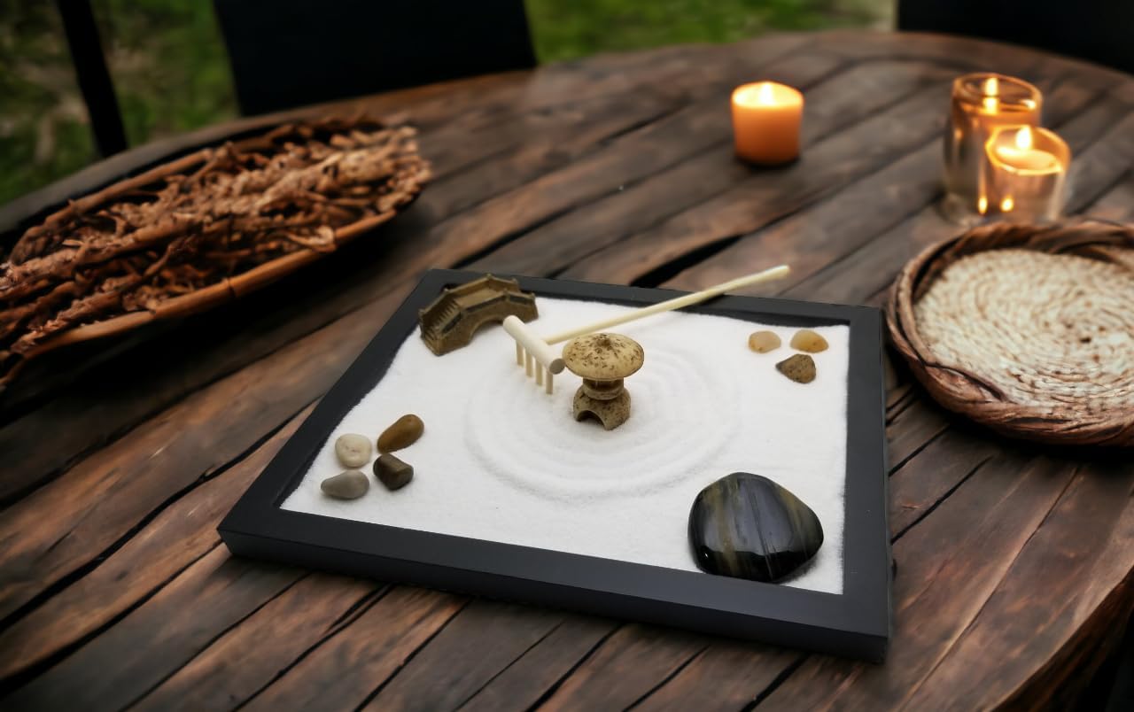 Tapbull Zen Sand Garden for Desk (Medium) – Desk Zen Kit with Rake & Figures