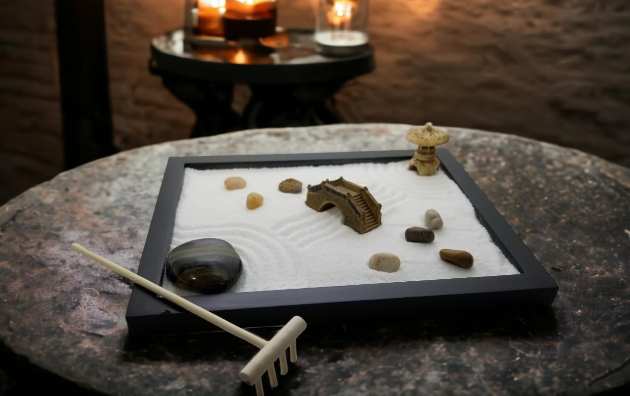 Tapbull Zen Sand Garden for Desk (Medium) – Desk Zen Kit with Rake & Figures