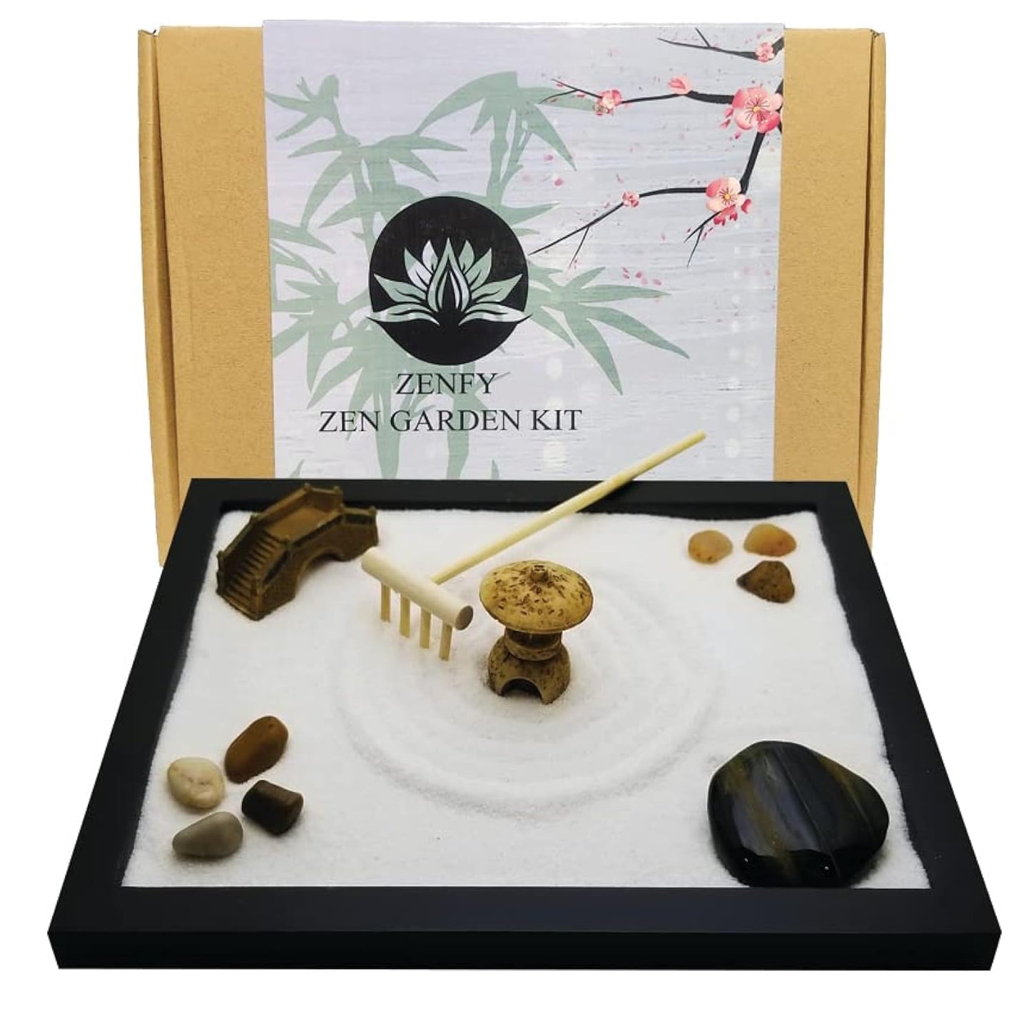 Tapbull Zen Sand Garden for Desk (Medium) – Desk Zen Kit with Rake & Figures