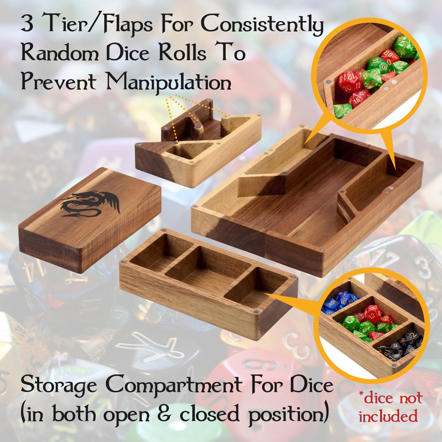 Tapeera Wooden Magnetic Dice Tower with Tray – Portable D&D Dice Roller