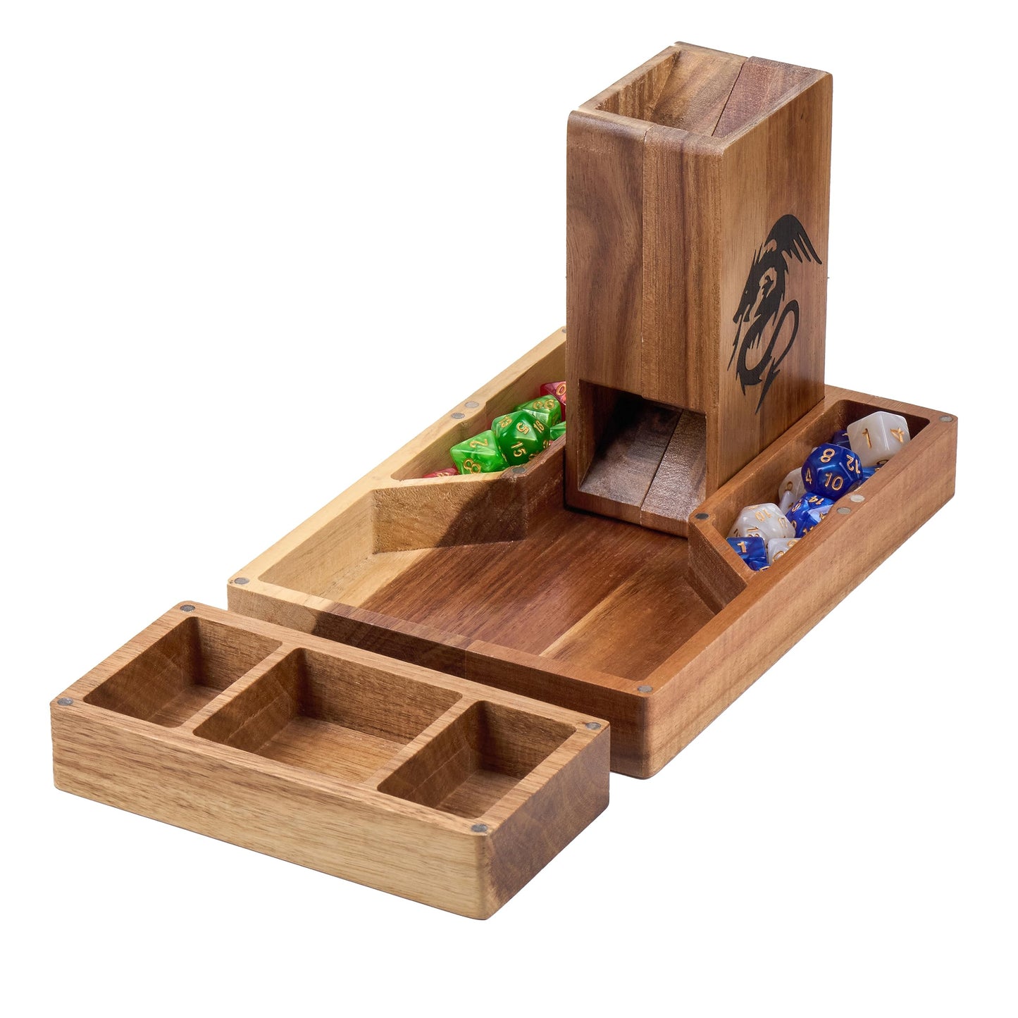 Tapeera Wooden Magnetic Dice Tower with Tray – Portable D&D Dice Roller