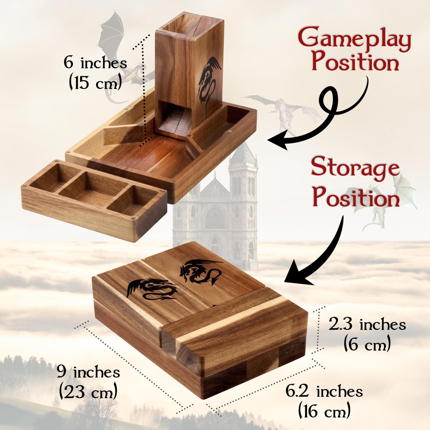 Tapeera Wooden Magnetic Dice Tower with Tray – Portable D&D Dice Roller