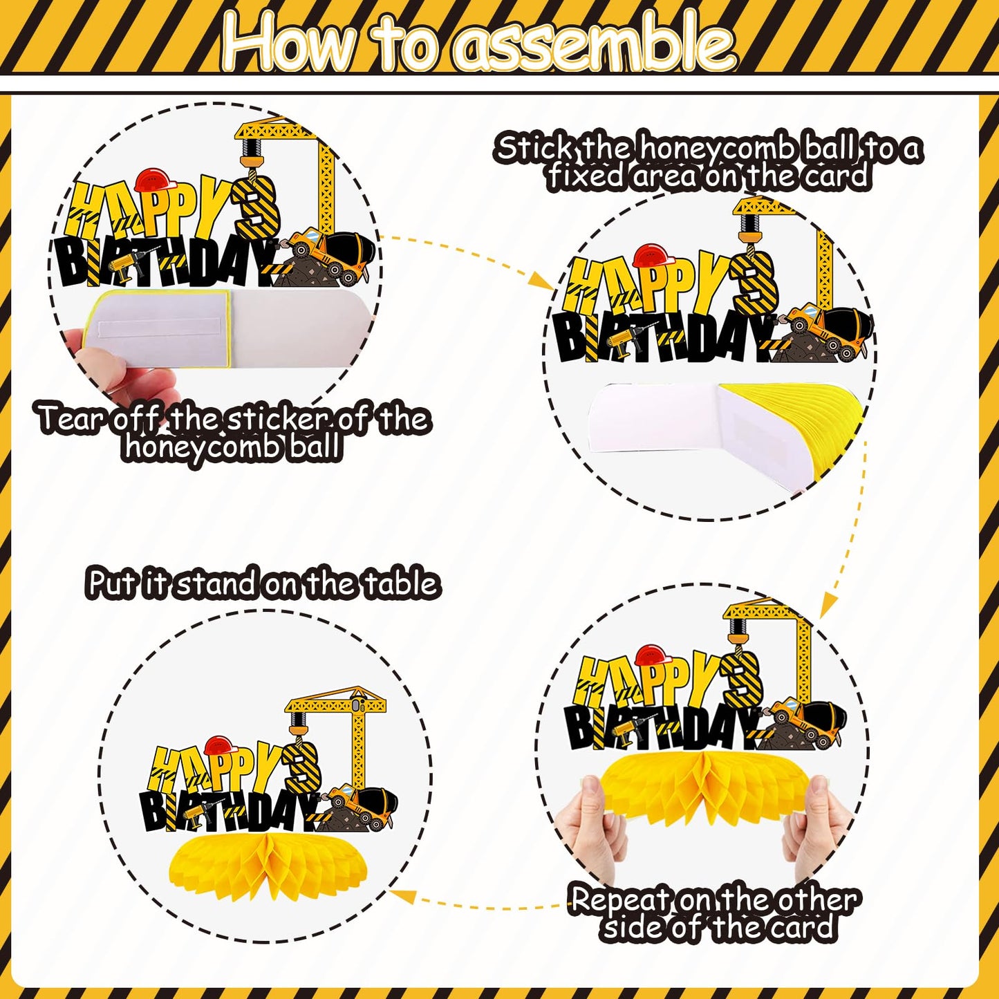 Tarklanda 10Pcs Construction Honeycomb Centerpieces – 3rd Birthday Party Decor (Dump Truck & Cone Theme)