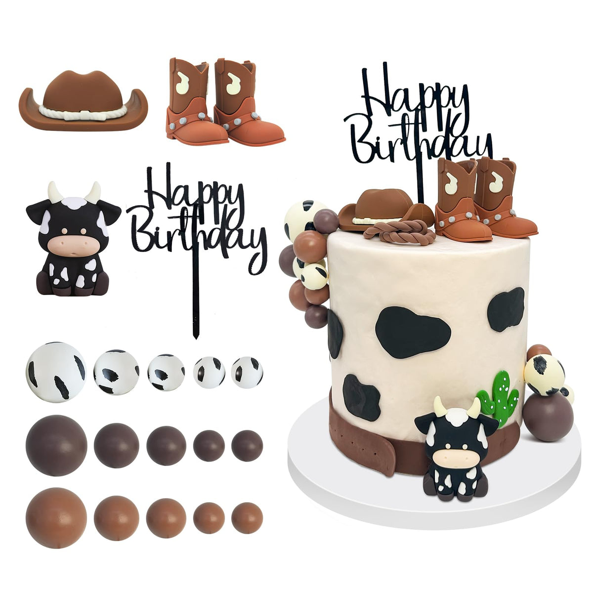 Tarocynn 20Pcs Cowboy Cake Decorations – Hat, Boots & Topper