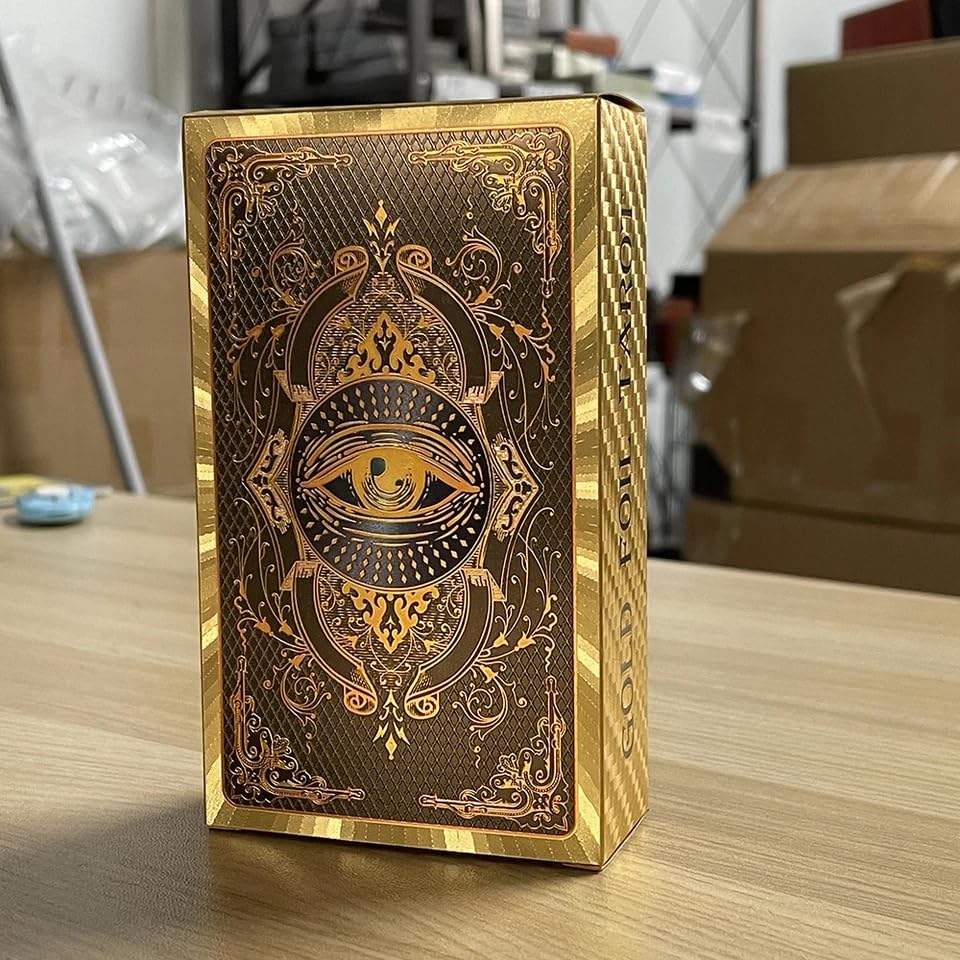 Spanish & English Golden Foil Tarot Deck with Guidebook — 78 PVC Cards, Waterproof & Wrinkle-Resistant