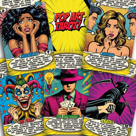 Tarotika Pop Art Tarot Deck – 78 Cards with Meanings, Magnetic Box, 400 GSM, Beginner Guide