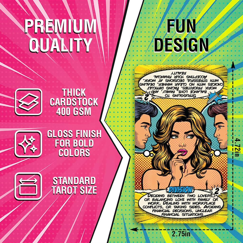 Tarotika Pop Art Tarot Deck – 78 Cards with Meanings, Magnetic Box, 400 GSM, Beginner Guide