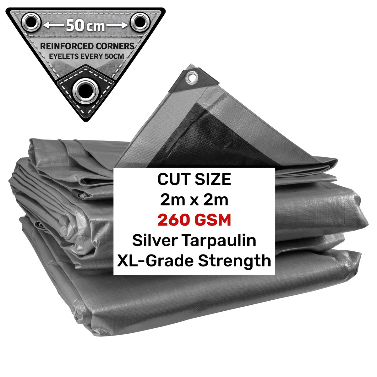Silver XL-Grade Tarpaulin 2m x 2m