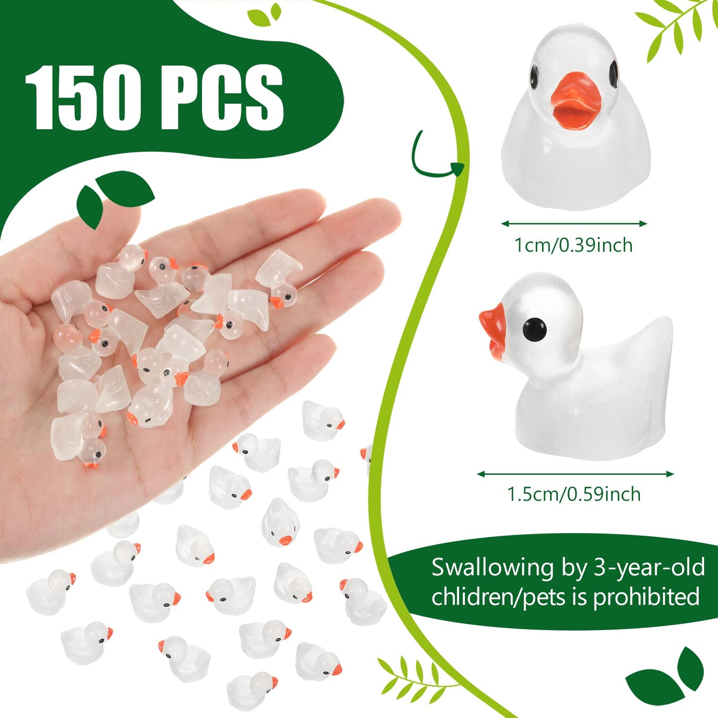 Tarpop 150 Pcs Luminous Mini Ducks – Resin Duck Figurines for Garden & DIY Decor