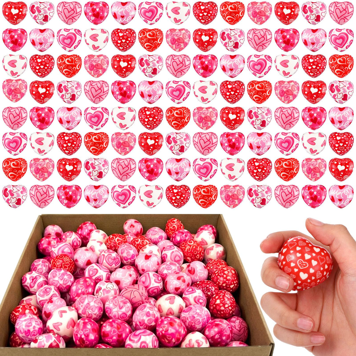 Tasdurian 60 Pcs Valentine's Day Heart Stress Balls – Mini 1.57'' Foam Squeeze Balls for Gifts and Party Favors