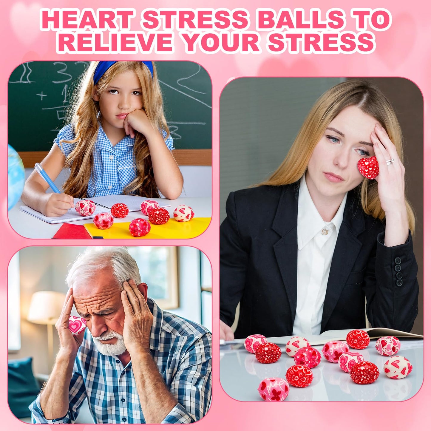 Tasdurian 60 Pcs Valentine's Day Heart Stress Balls – Mini 1.57'' Foam Squeeze Balls for Gifts and Party Favors