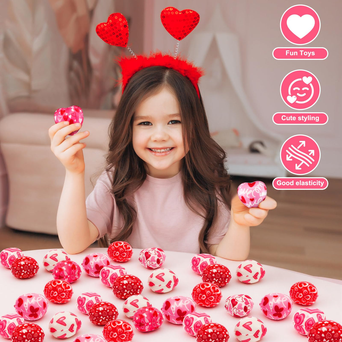 Tasdurian 60 Pcs Valentine's Day Heart Stress Balls – Mini 1.57'' Foam Squeeze Balls for Gifts and Party Favors