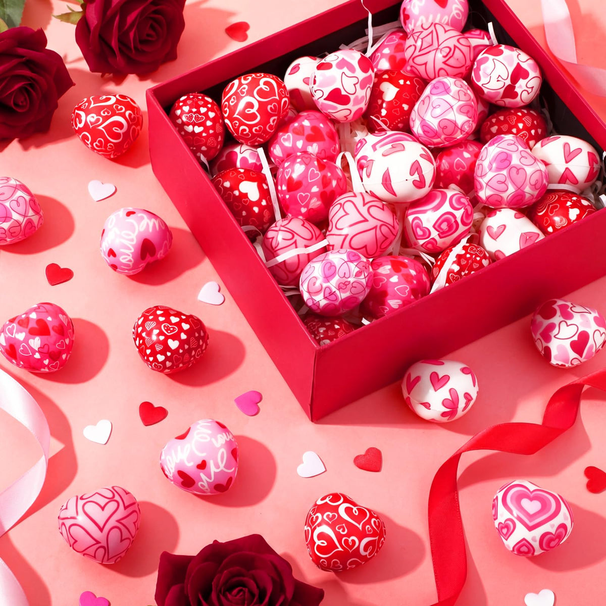 Tasdurian 60 Pcs Valentine's Day Heart Stress Balls – Mini 1.57'' Foam Squeeze Balls for Gifts and Party Favors