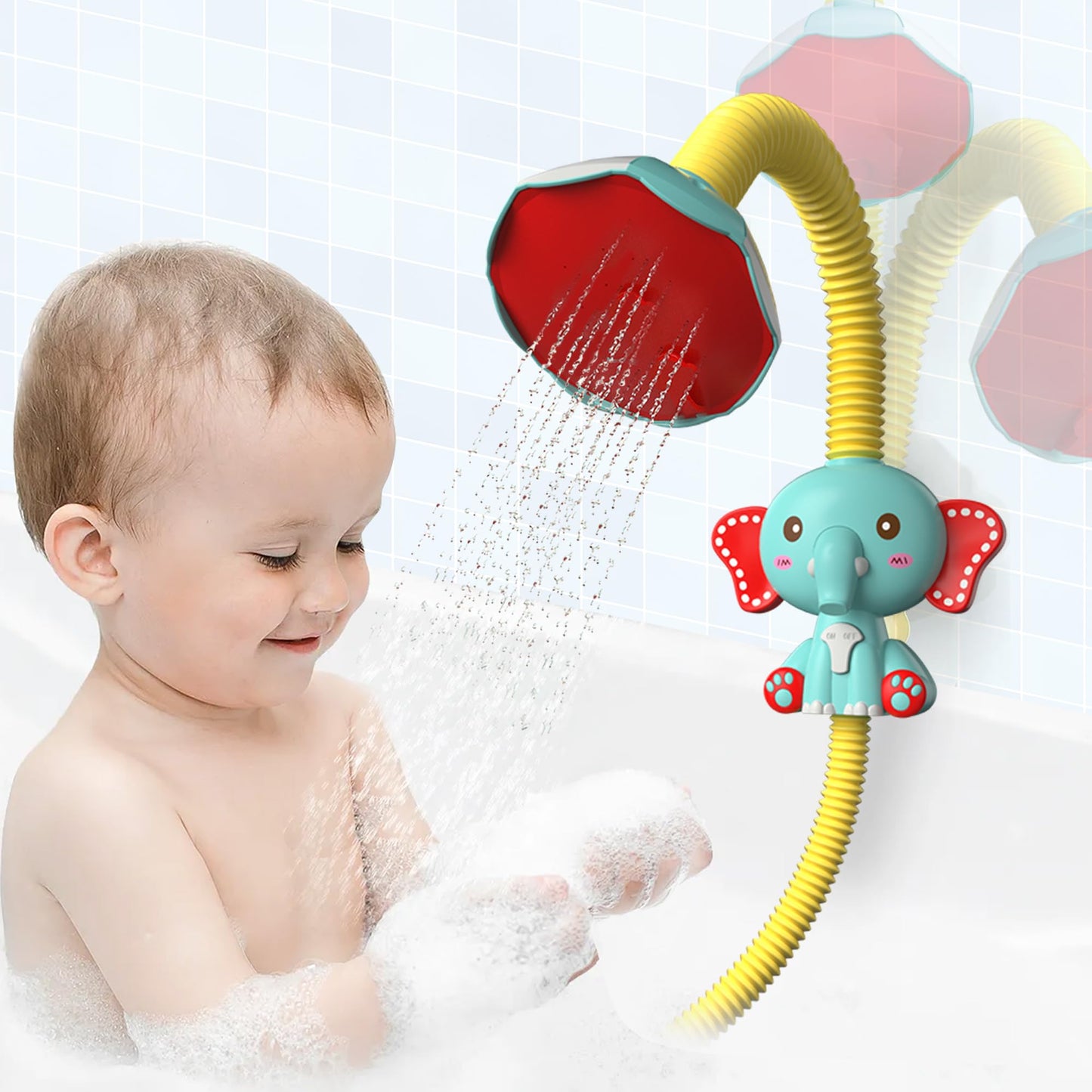 taseyok Toddler Bath Toys Set | Elephant Shower Head, Floating Animals & Slide Track