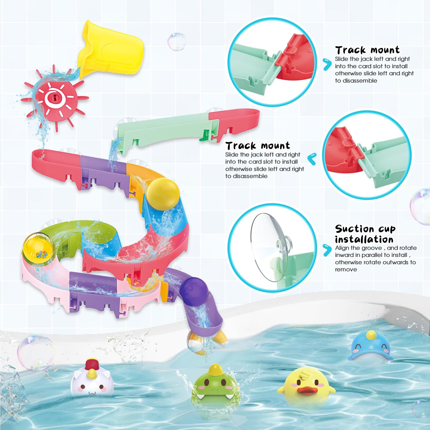 taseyok Toddler Bath Toys Set | Elephant Shower Head, Floating Animals & Slide Track