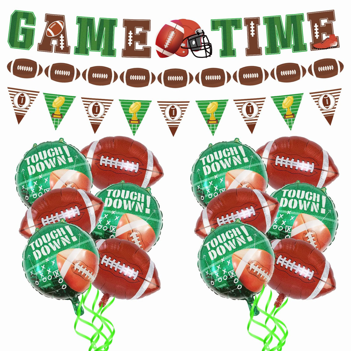 TATAUP Football Theme Party Kit – GAME TIME Banners, 12 Balloons, Tailgate Decor