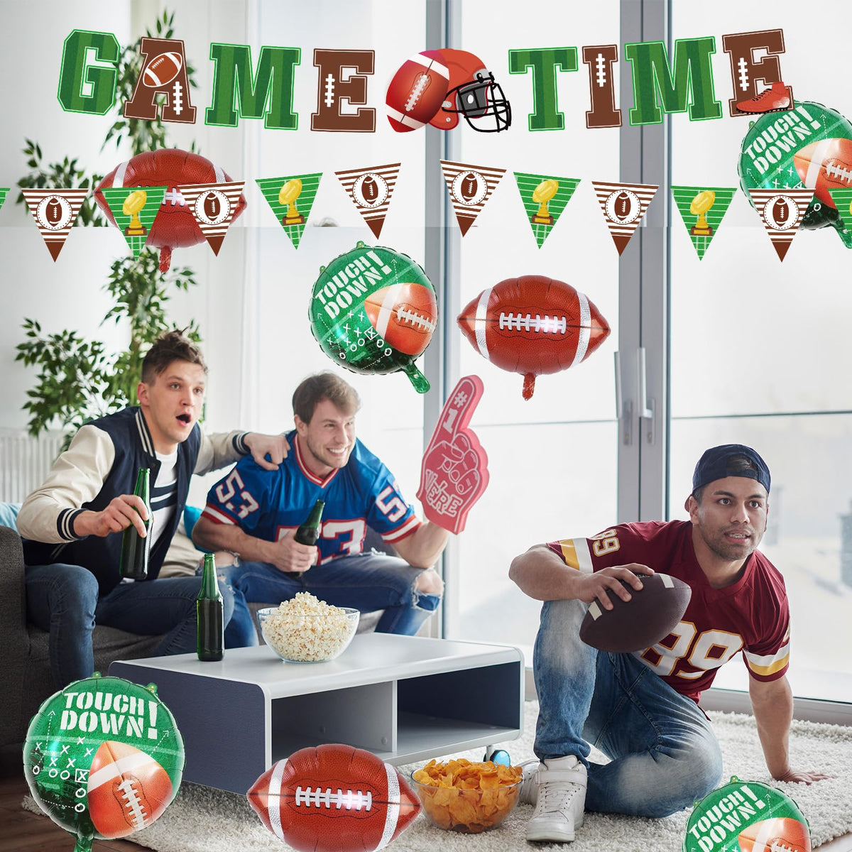TATAUP Football Theme Party Kit – GAME TIME Banners, 12 Balloons, Tailgate Decor