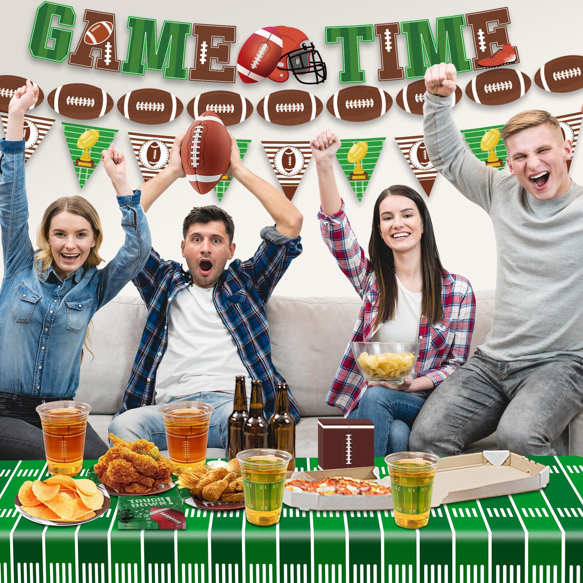 TATAUP Football Theme Party Kit – GAME TIME Banners, 12 Balloons, Tailgate Decor