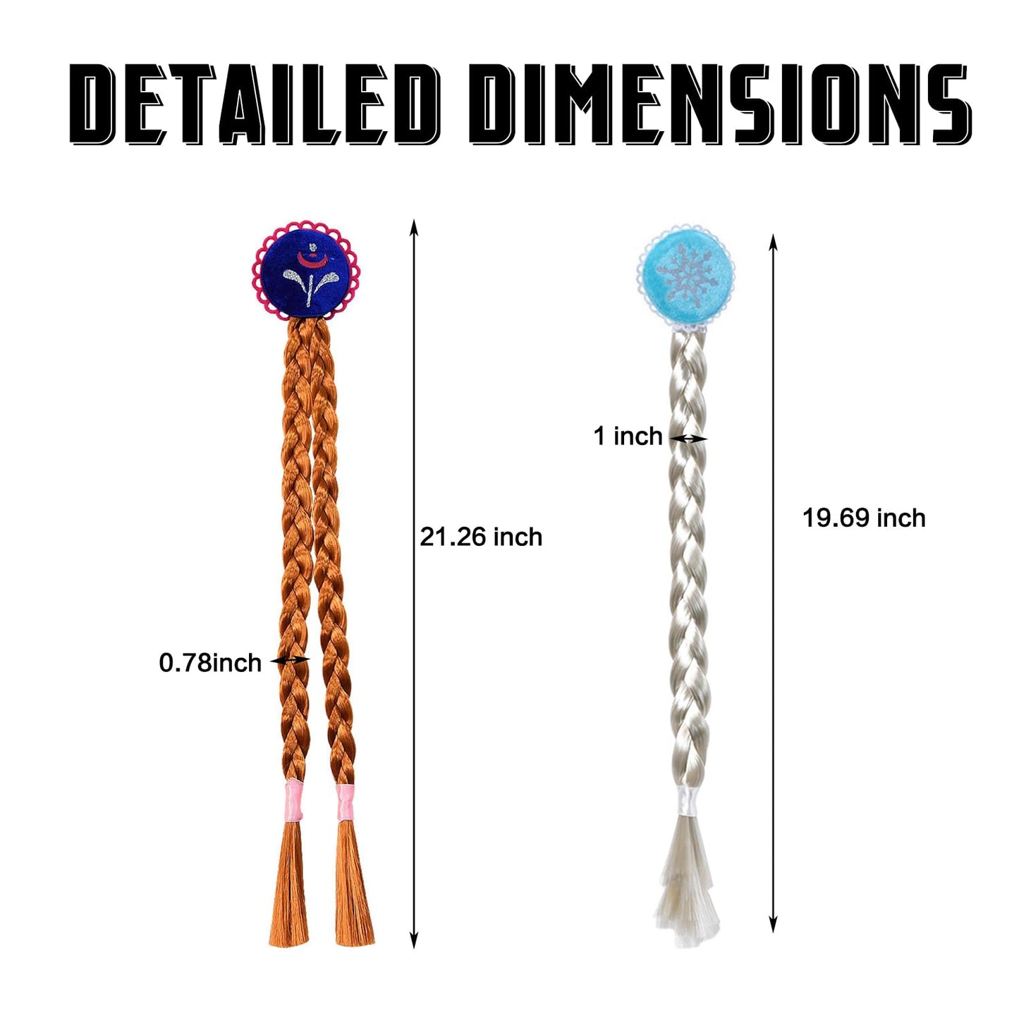 Tatibana Braided Wigs for Kids – 21.6 Inch Clip-On Silver & Red-Brown Braids with Snowflake Decor (2-Piece Set)