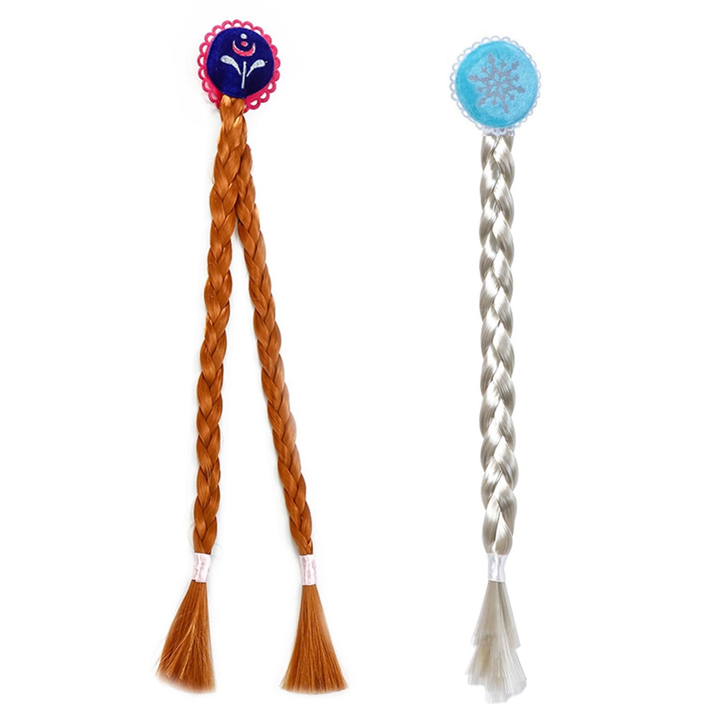 Tatibana Braided Wigs for Kids – 21.6 Inch Clip-On Silver & Red-Brown Braids with Snowflake Decor (2-Piece Set)
