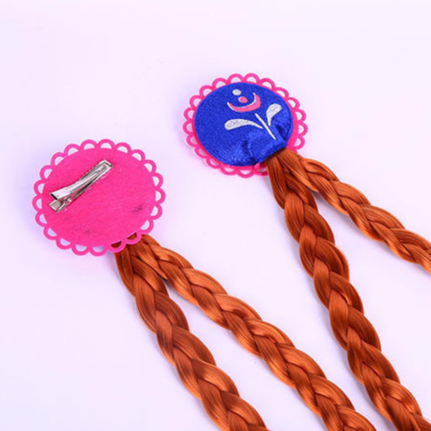 Tatibana Braided Wigs for Kids – 21.6 Inch Clip-On Silver & Red-Brown Braids with Snowflake Decor (2-Piece Set)