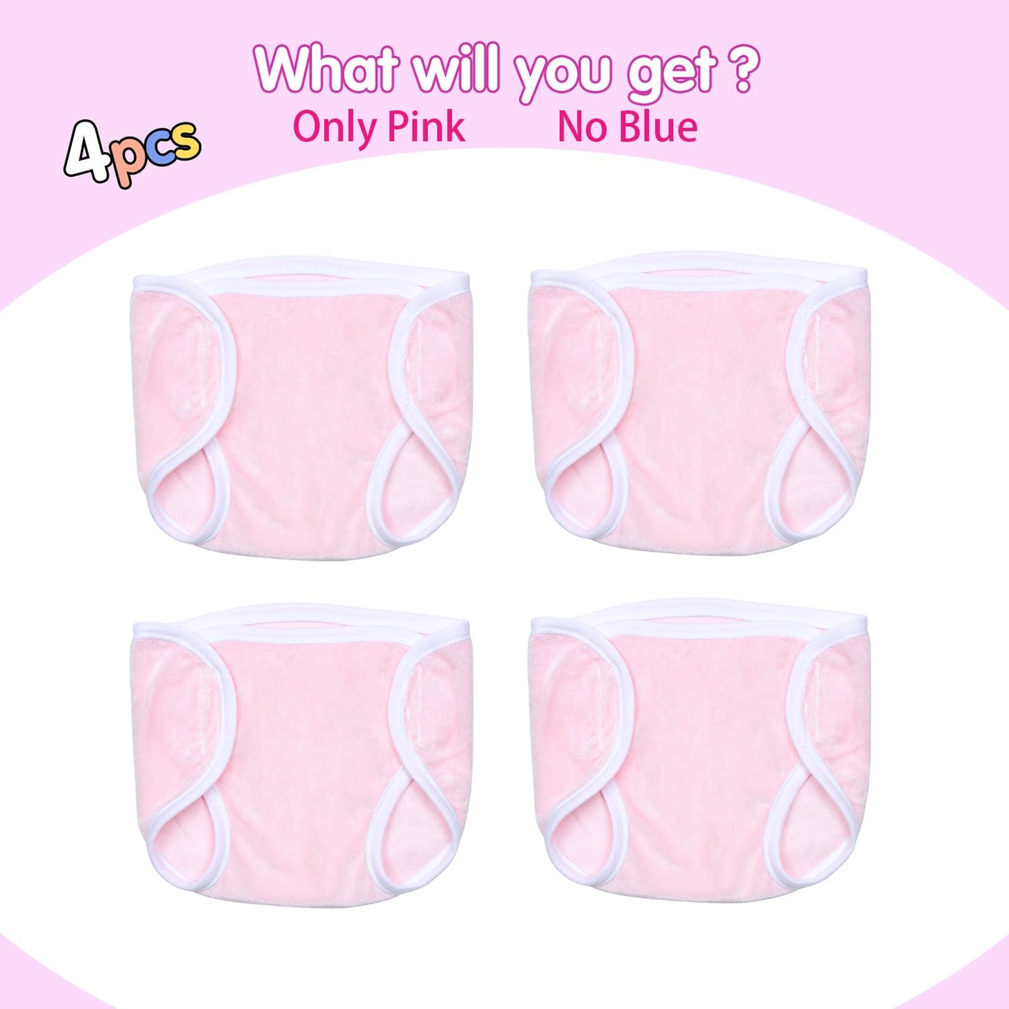 TatuDoll 4 Pairs Baby Doll Underpants – Reusable Diapers for 18-23 Inch Dolls (Pink & Blue)