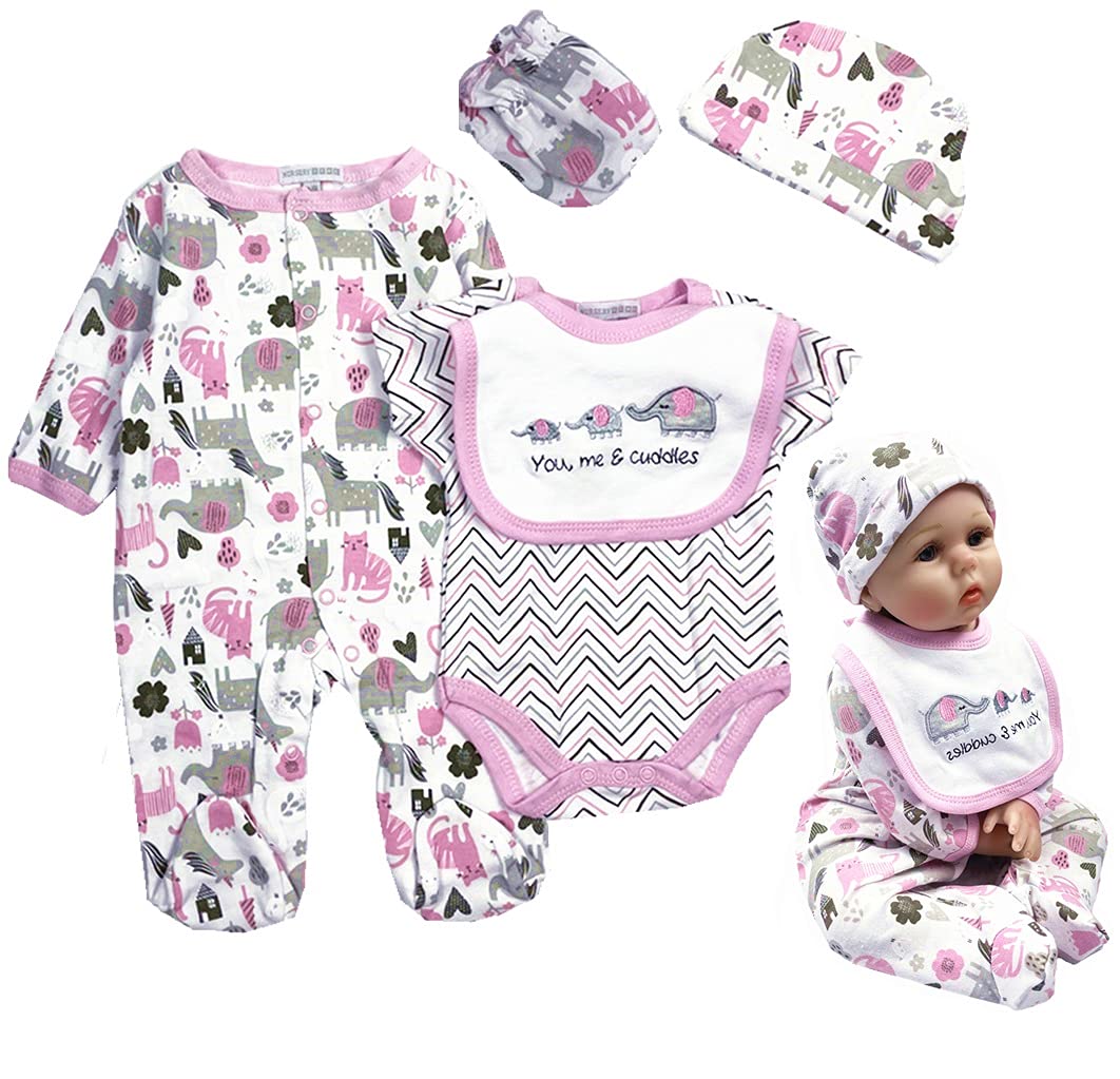 TatuDoll Reborn Baby Girl Doll Clothes — 22-Inch Elephant 5-Piece Matching Set