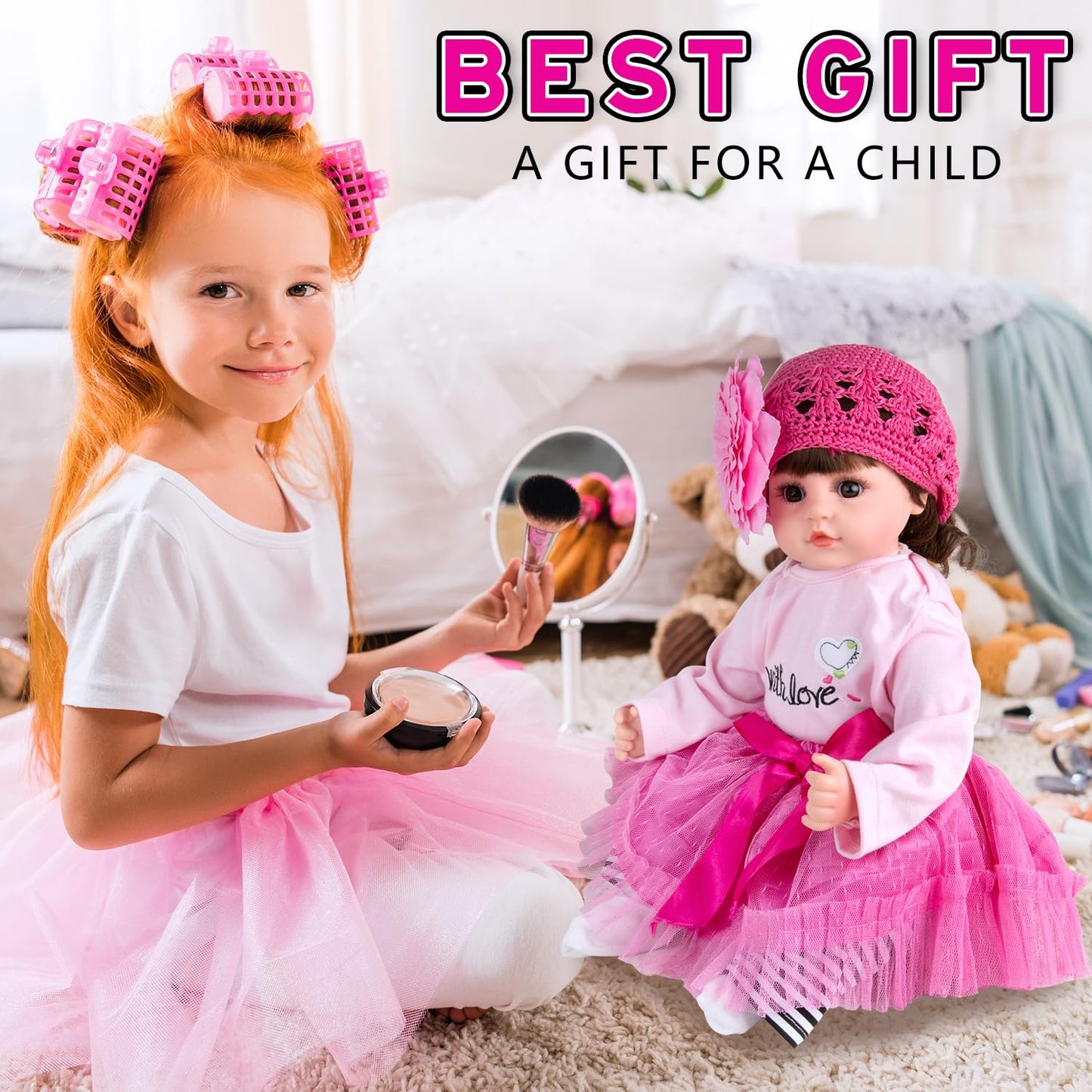 TatuDoll 9 Pcs Set for Reborn Dolls (17-22 in) – Pink Tutu Skirt & Butterfly Backpack