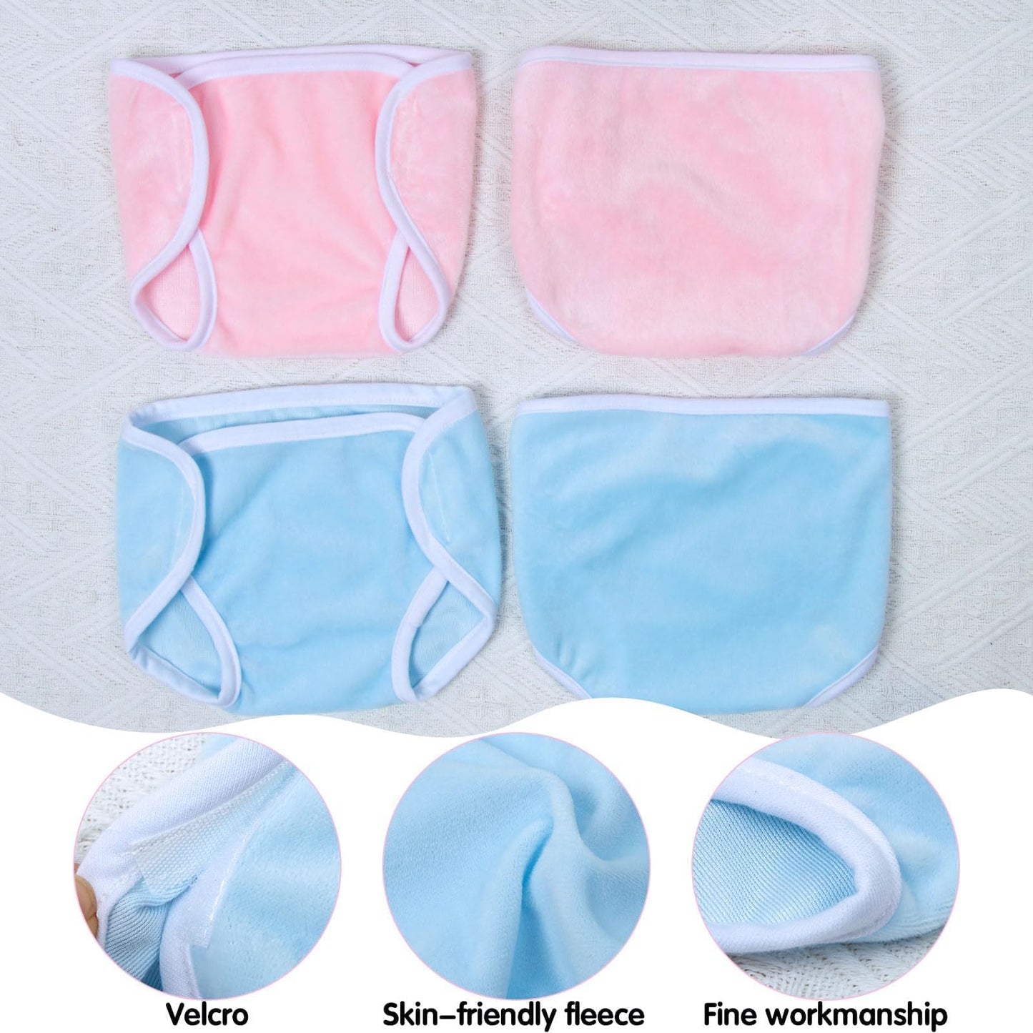 TatuDoll 4 Pairs Baby Doll Underpants – Reusable Diapers for 18-23 Inch Dolls (Pink & Blue)