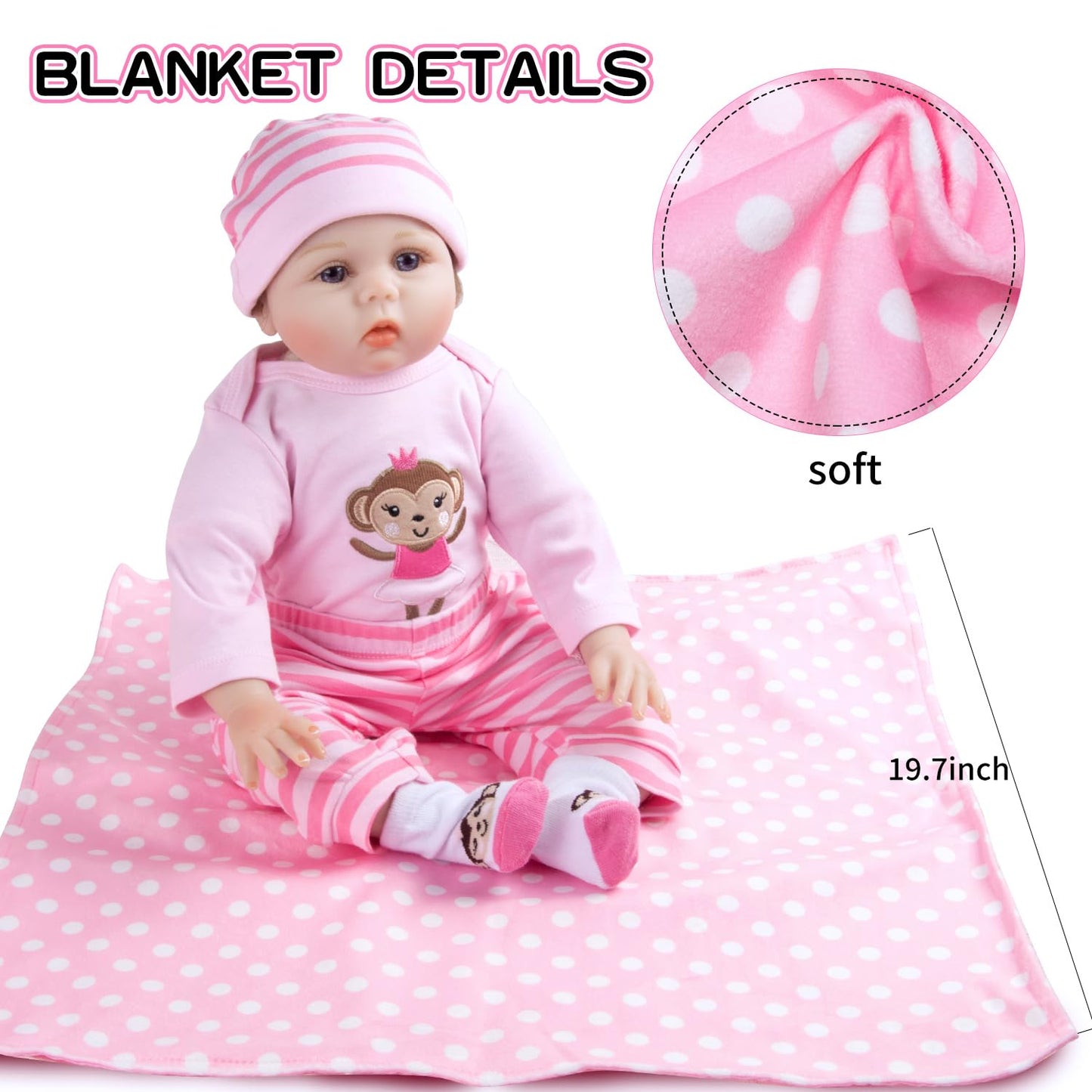 TatuDoll 9 Pcs Reborn Baby Doll Clothes Set with Pink Dot Bassinet for 17-22 Inch Dolls