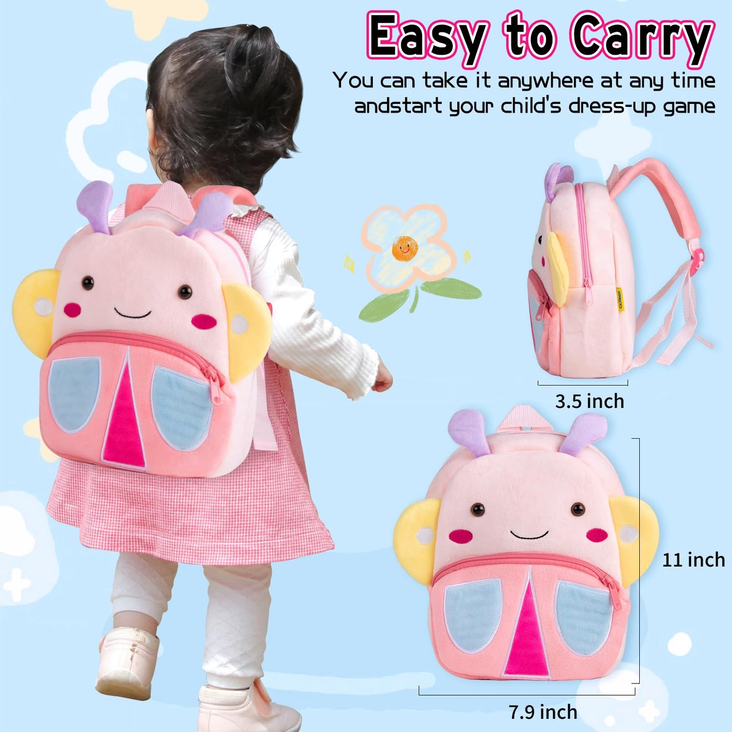 TatuDoll 9 Pcs Set for Reborn Dolls (17-22 in) – Pink Tutu Skirt & Butterfly Backpack