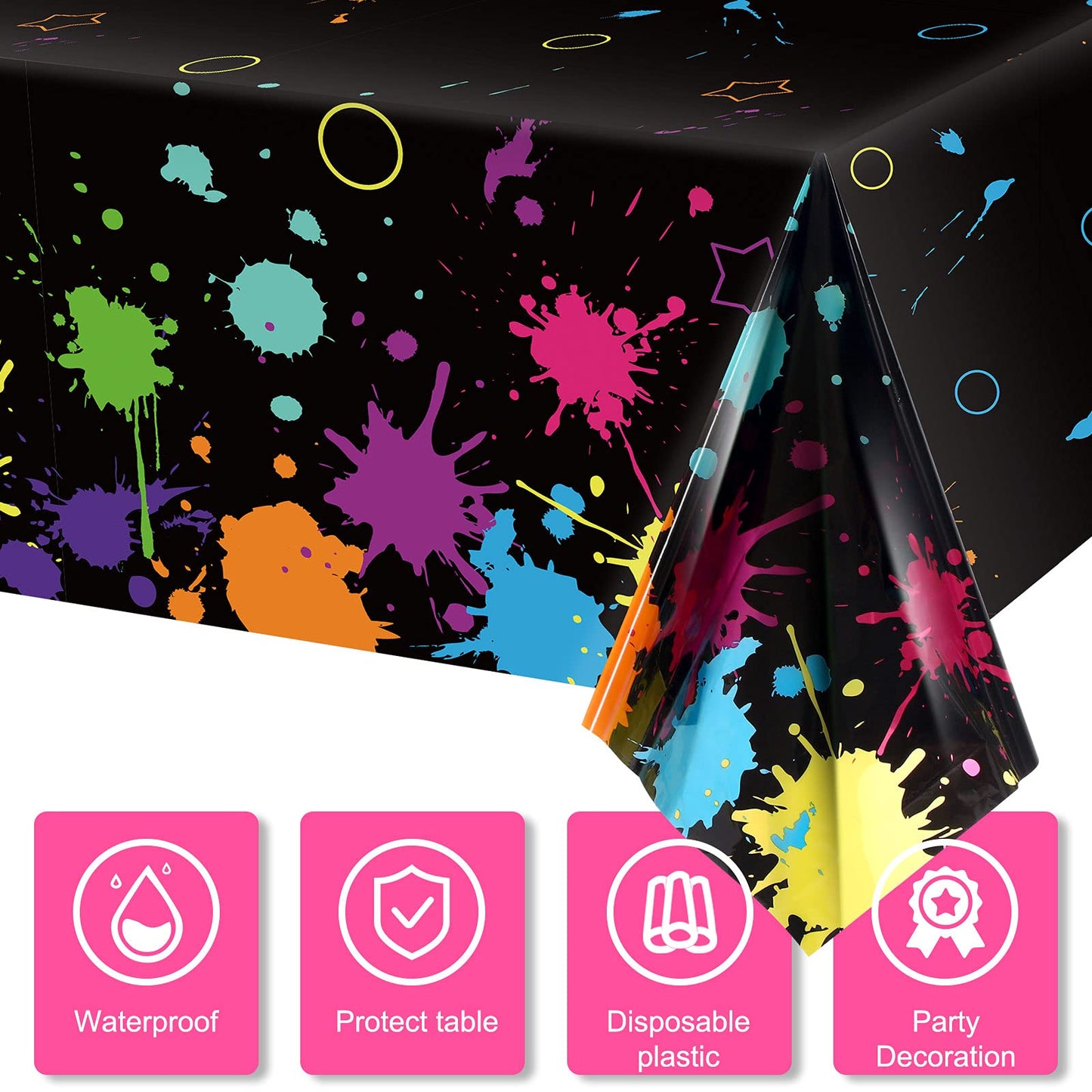 Tatuo Glow Party Table Covers – 108 x 54 in Neon Plastic Tablecloths (2-Pack) for Black Light Parties