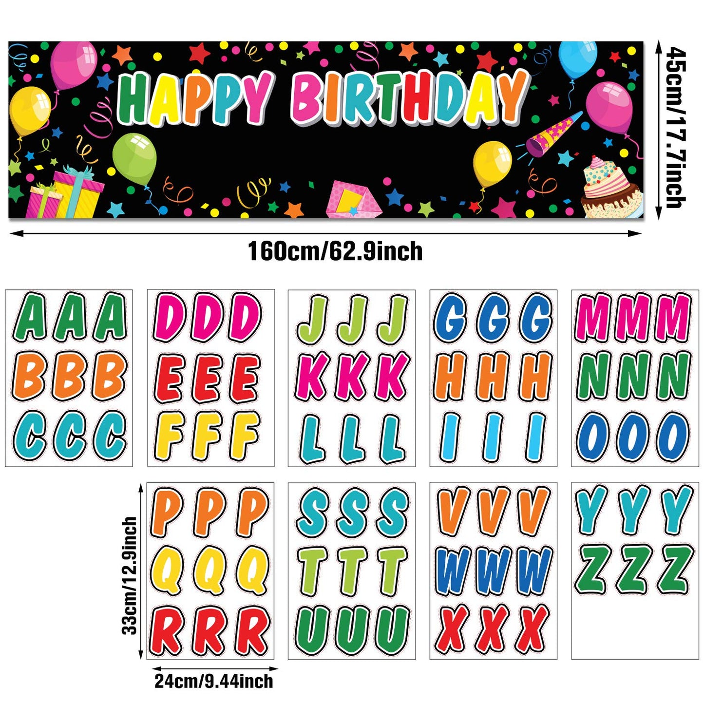 Tatuo Personalized Birthday Banner with Name - DIY Colorful Backdrop for Parties (Black)