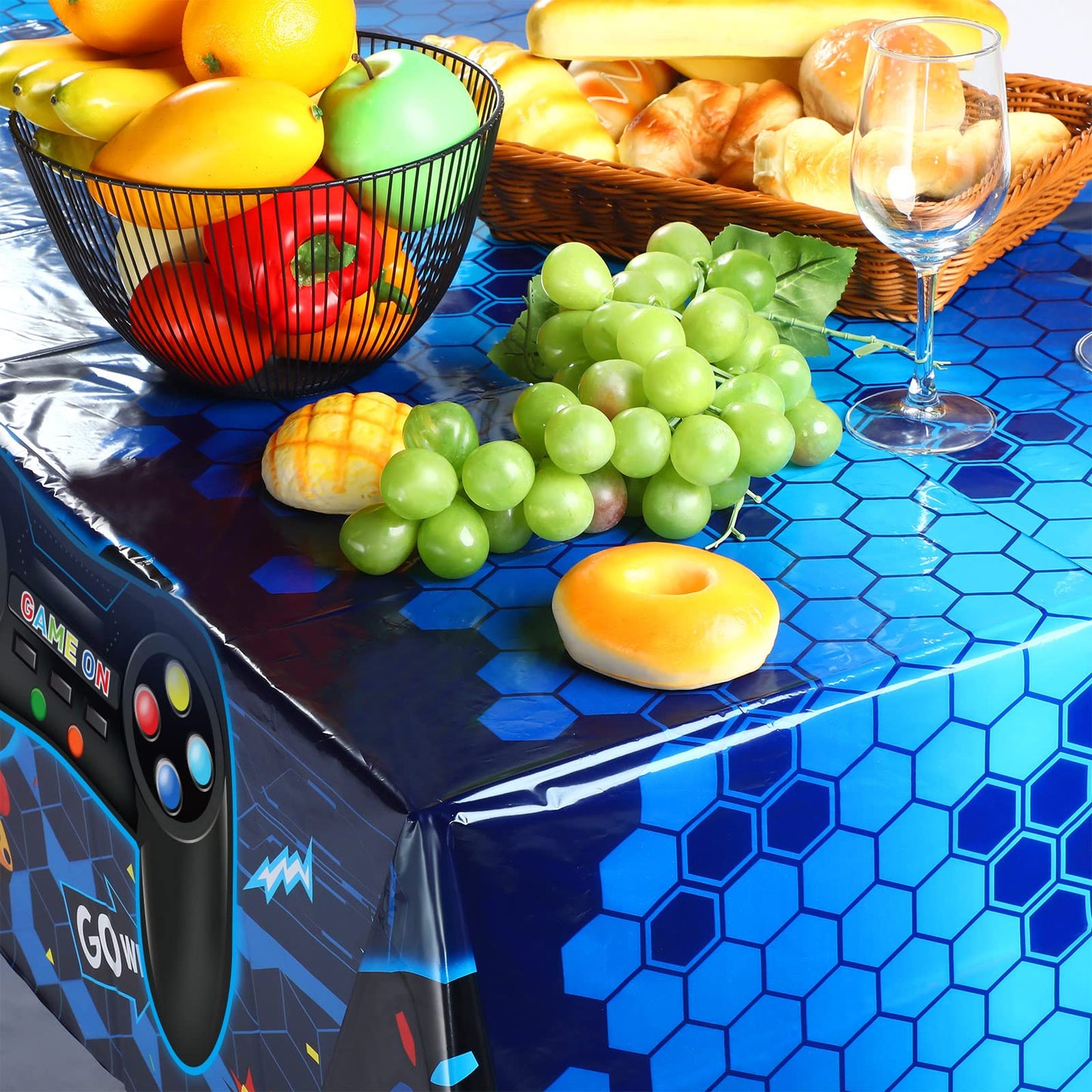 Tatuo 3-Pcs Video Game Table Cover – Blue, 54 x 108 in | Game Theme Birthday Party Decor