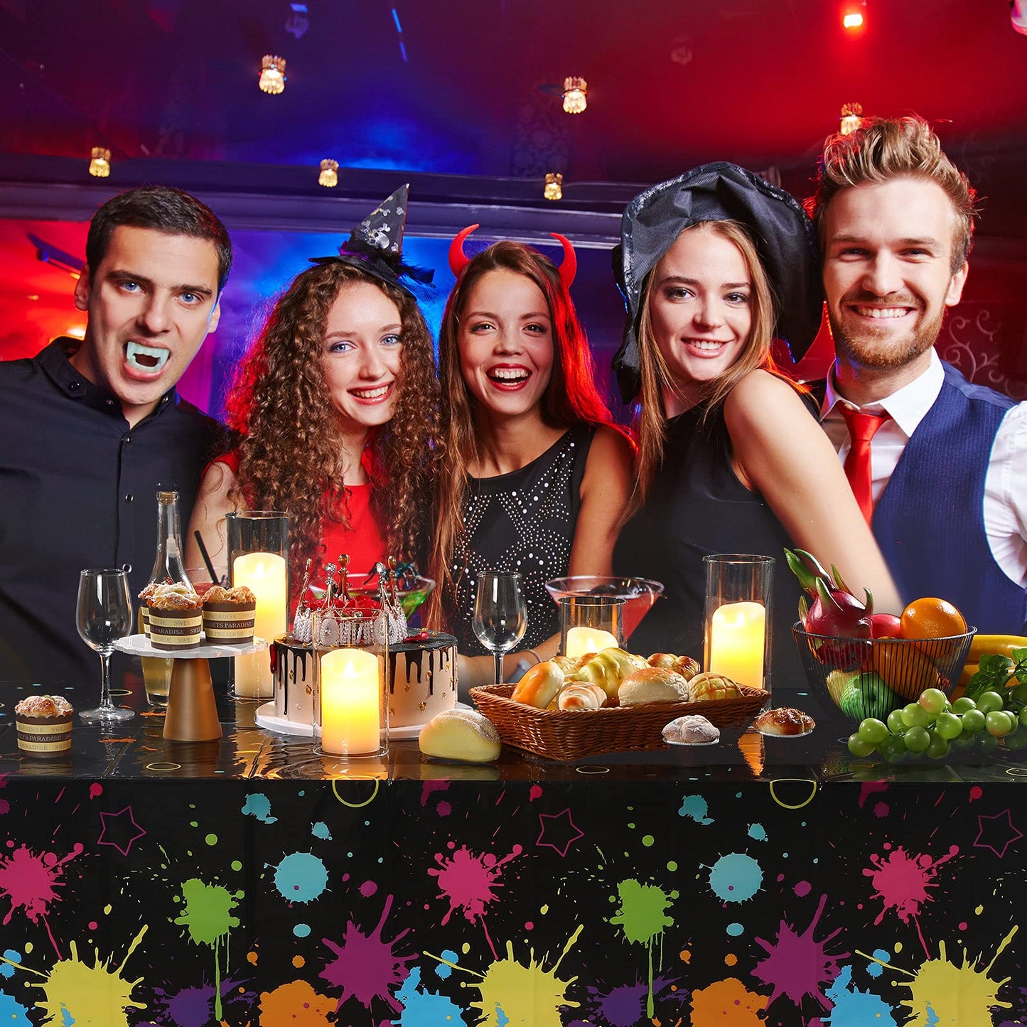 Tatuo Glow Party Table Covers Neon – 108 x 54 in, 4-Pack Disposable Black Light Tablecloths