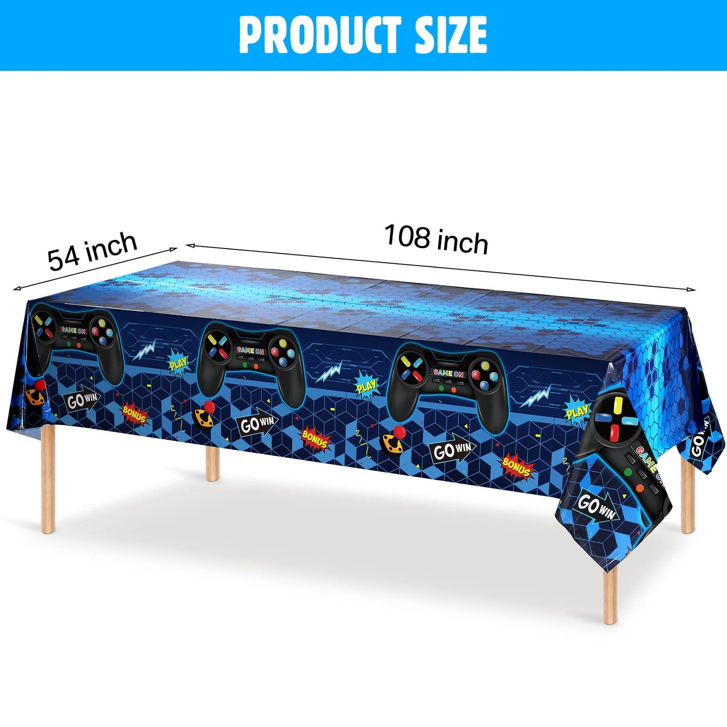 Tatuo 3-Pcs Video Game Table Cover – Blue, 54 x 108 in | Game Theme Birthday Party Decor