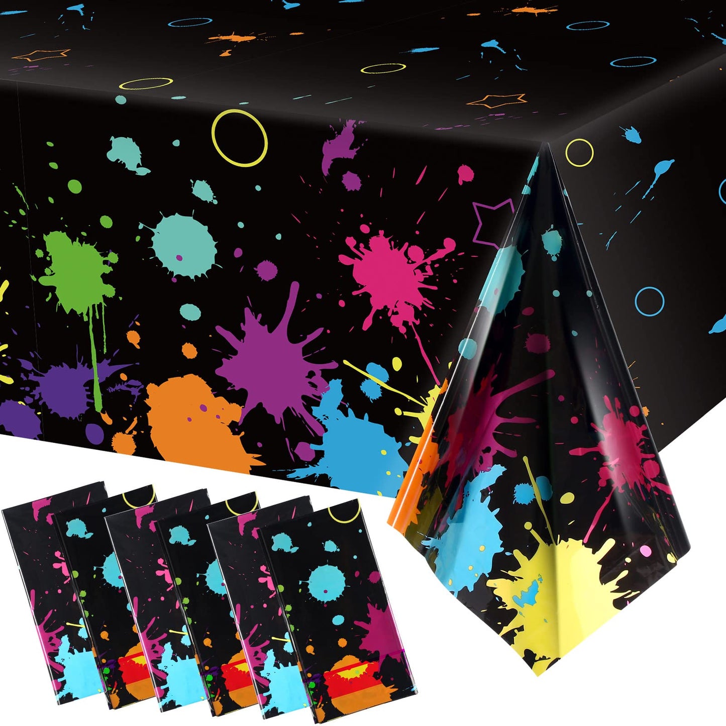 Tatuo Glow Party Table Covers – Neon Plastic Tablecloths 108 x 54 in (6 Pieces)