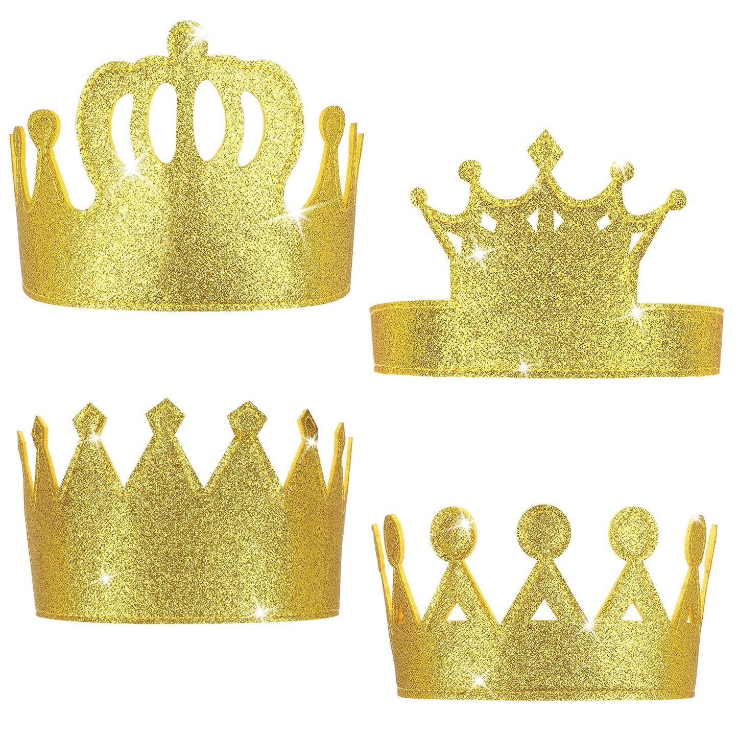 Tatuo 4 Pcs Gold Felt Crown for Kids – Glitter Birthday Crowns for Boys & Girls