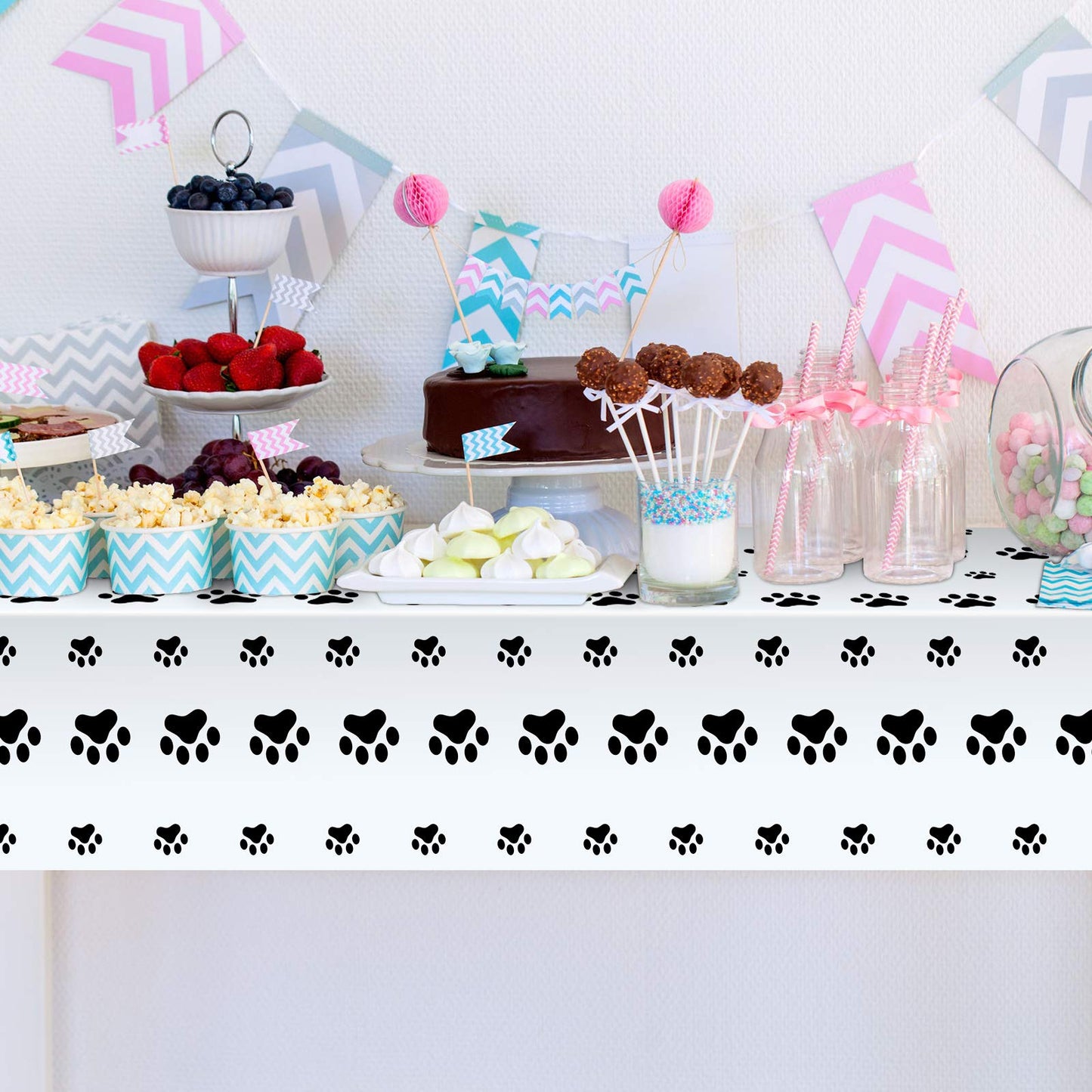 Tatuo 2 Pcs Puppy Paw Print Tablecloths – 71x54 in Black Dog Theme Party Decor