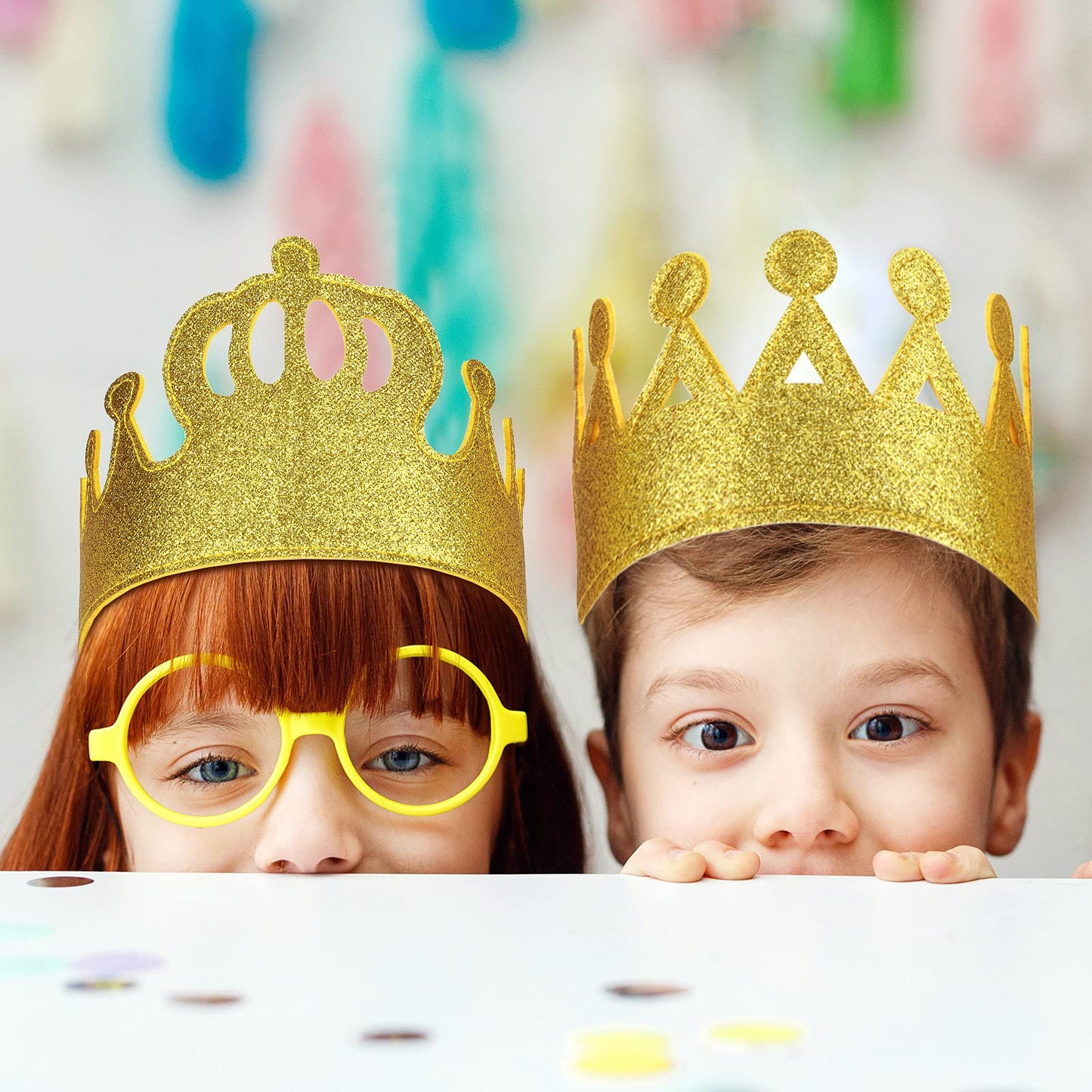 Tatuo 4 Pcs Gold Felt Crown for Kids – Glitter Birthday Crowns for Boys & Girls