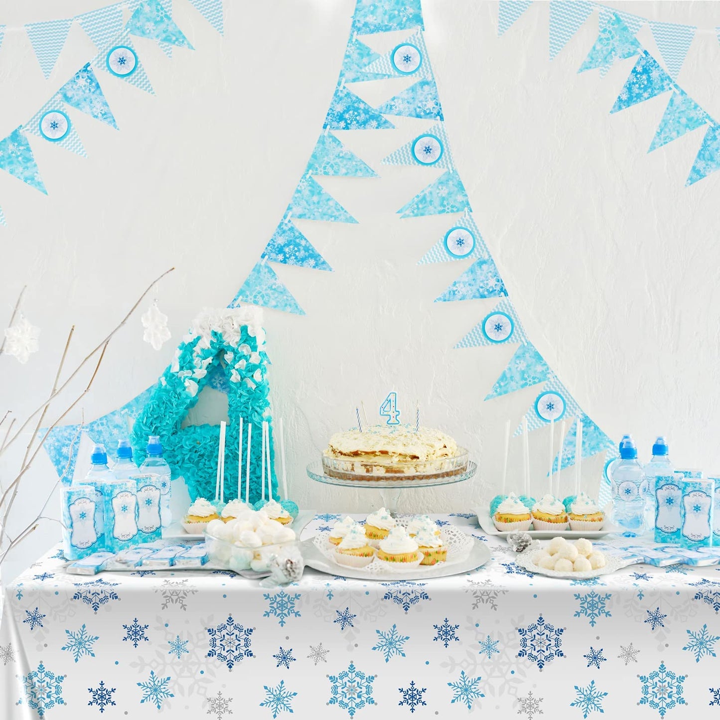 Tatuo Christmas Snowflake Tablecloth 54x108 in – 3-Pack Winter Wonderland Plastic Table Cover